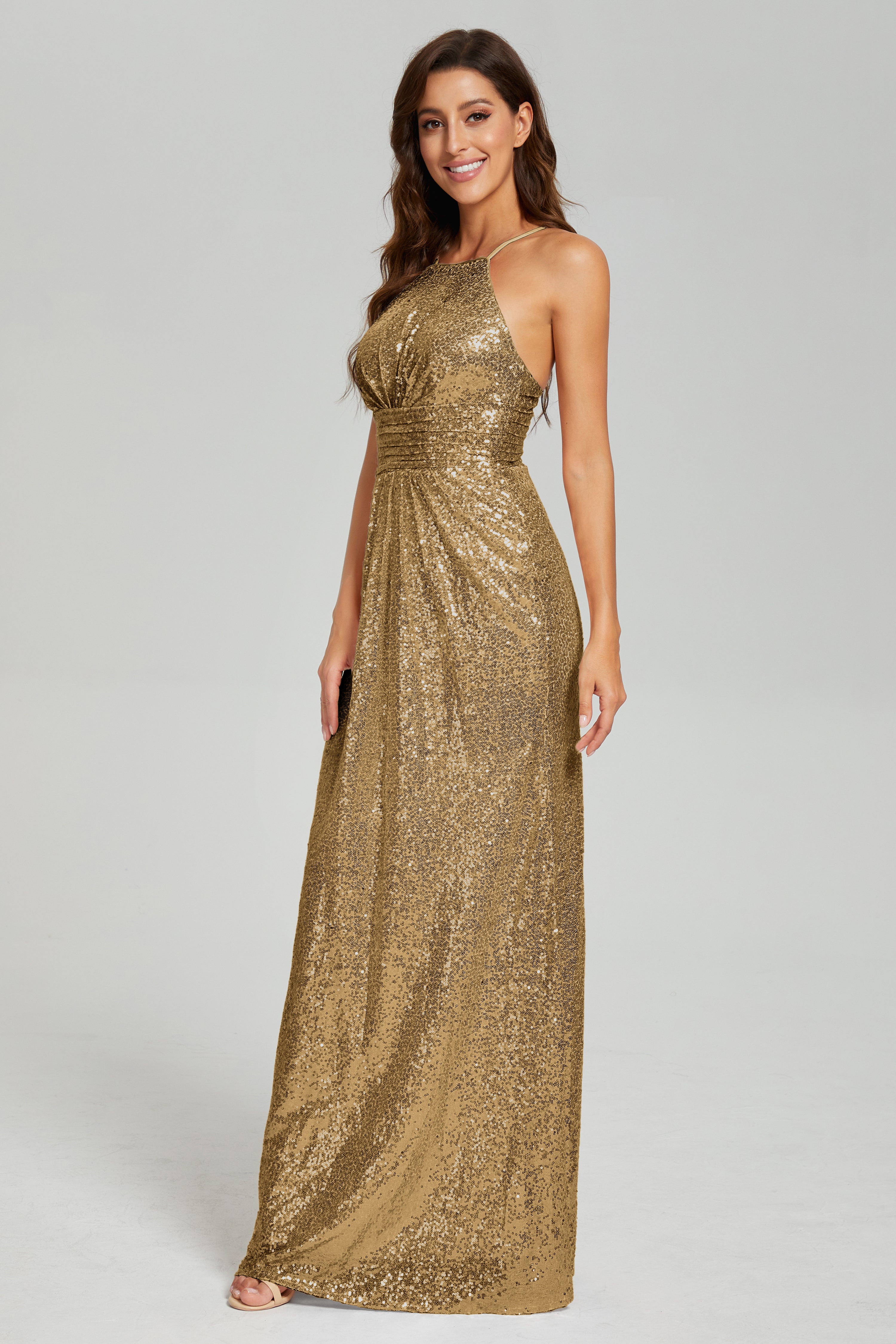 Column Halter Sequins Prom Dresses