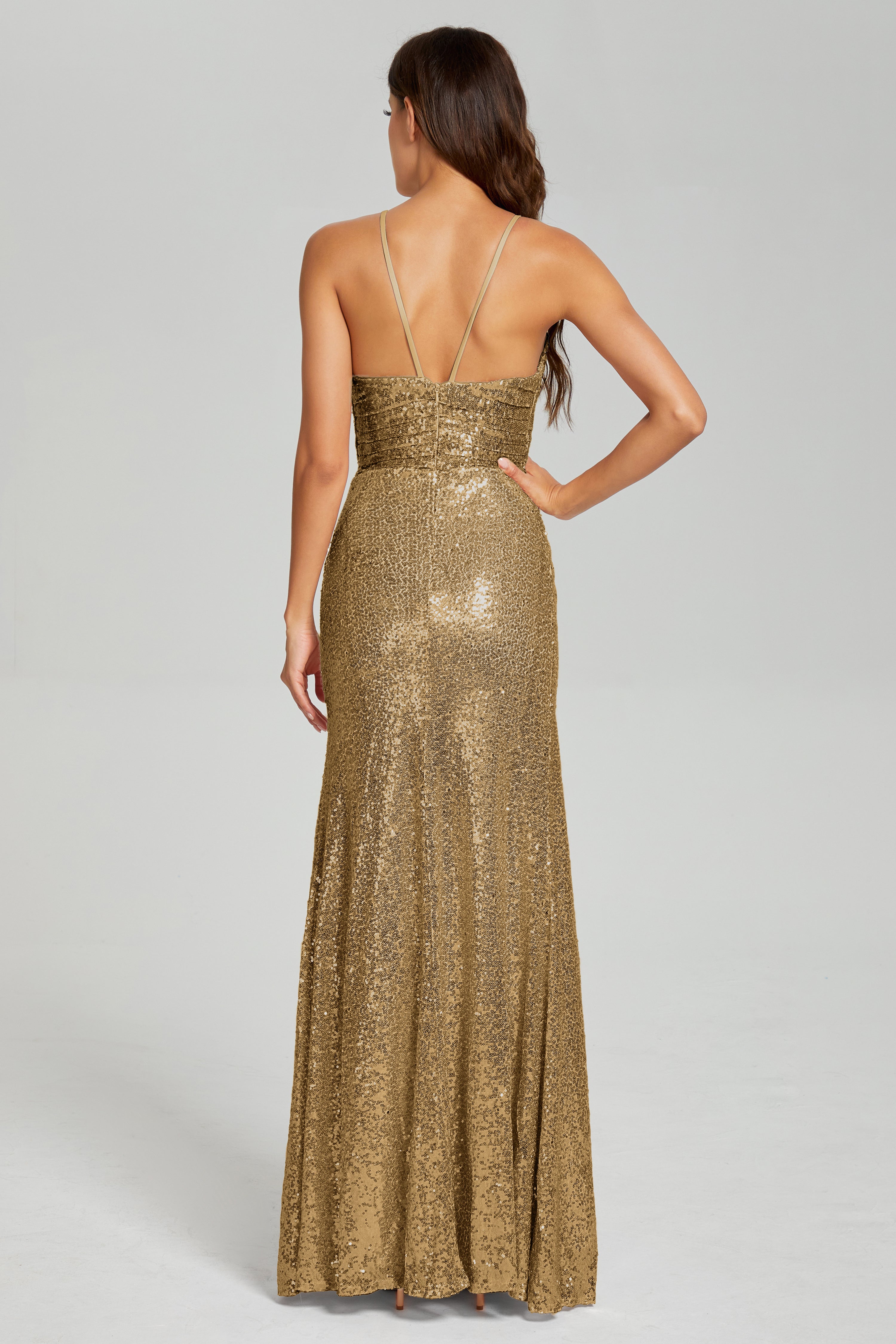 Column Halter Sequins Prom Dresses