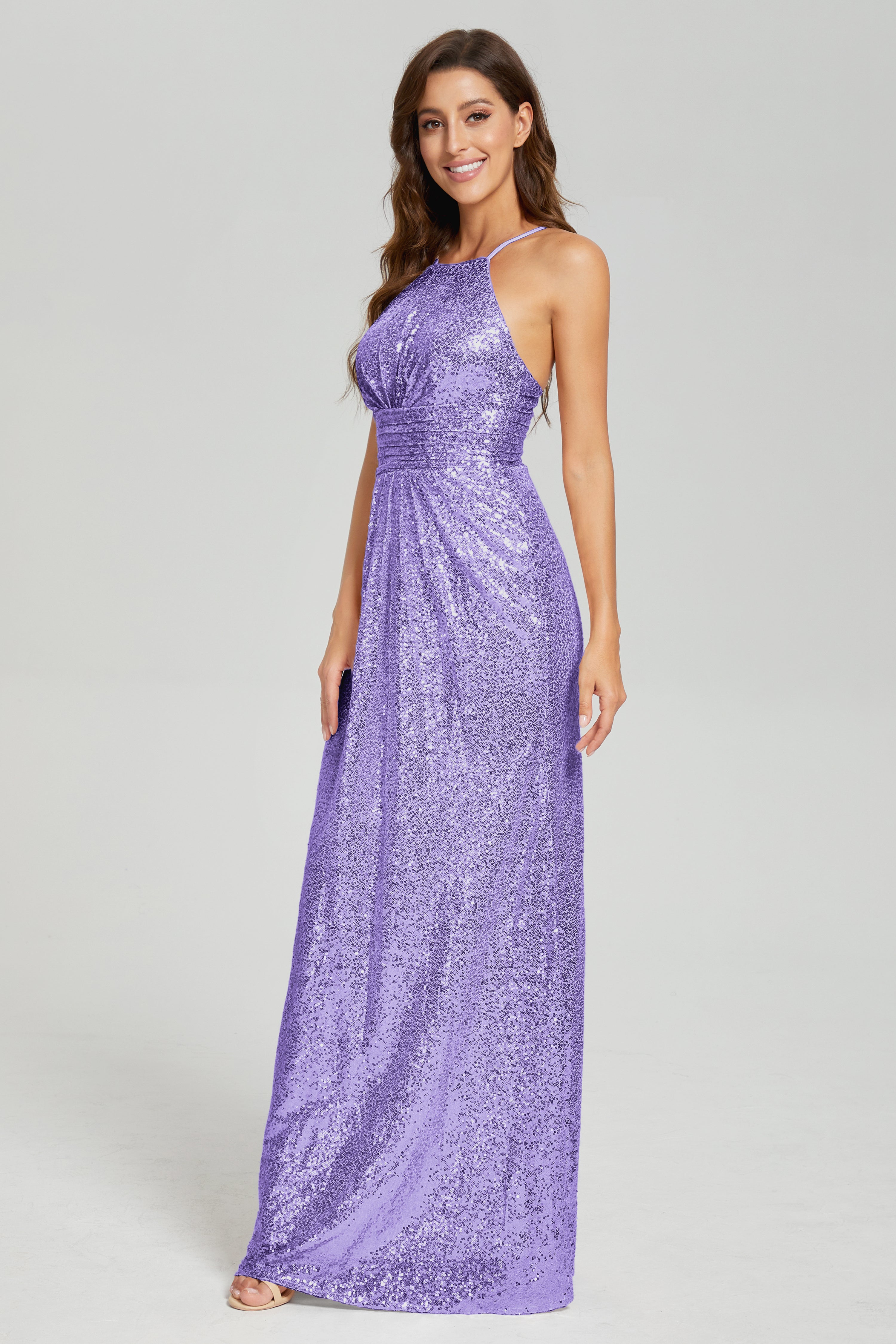 Column Halter Sequins Prom Dresses