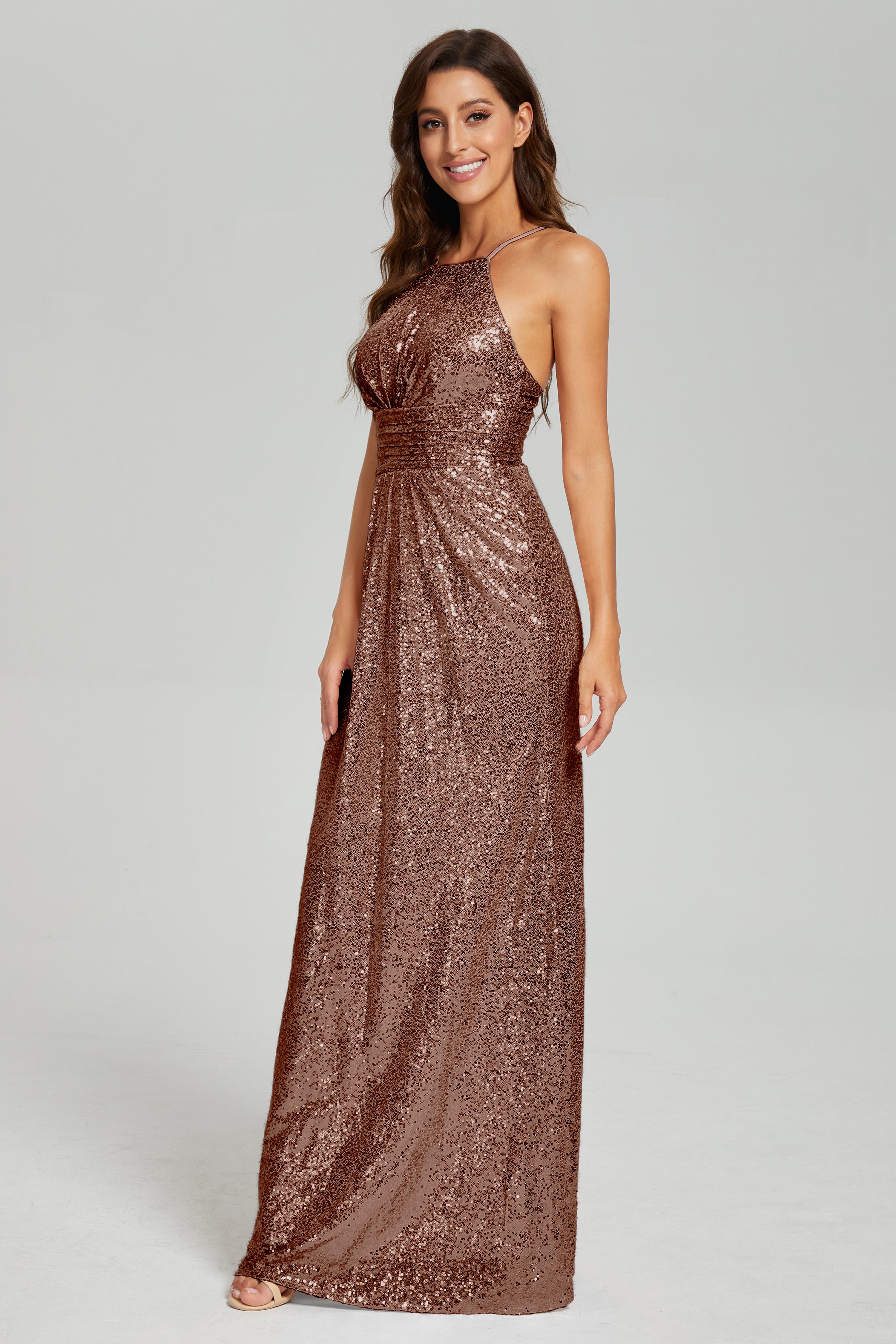 Column Halter Sequins Prom Dresses