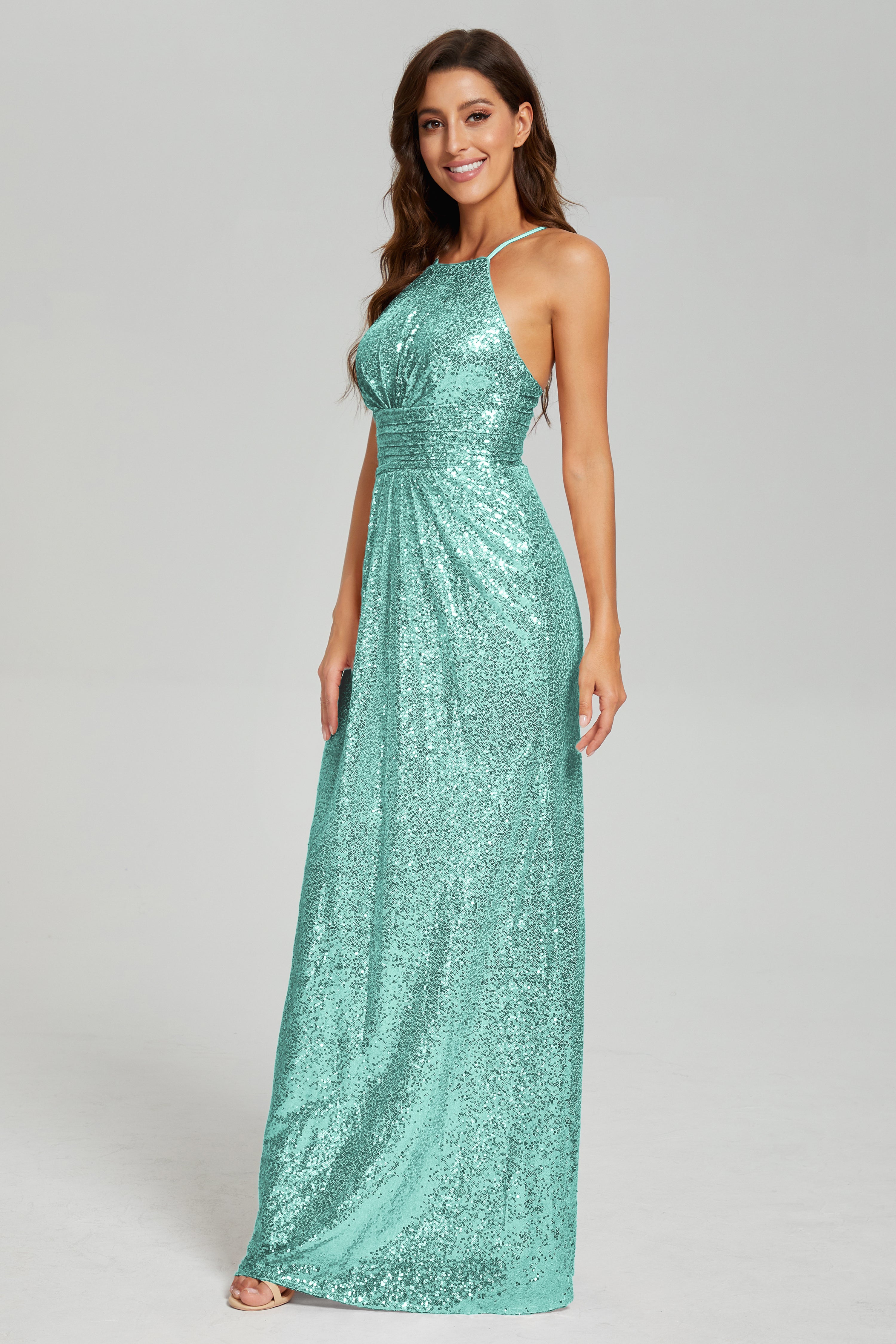 Column Halter Sequins Prom Dresses