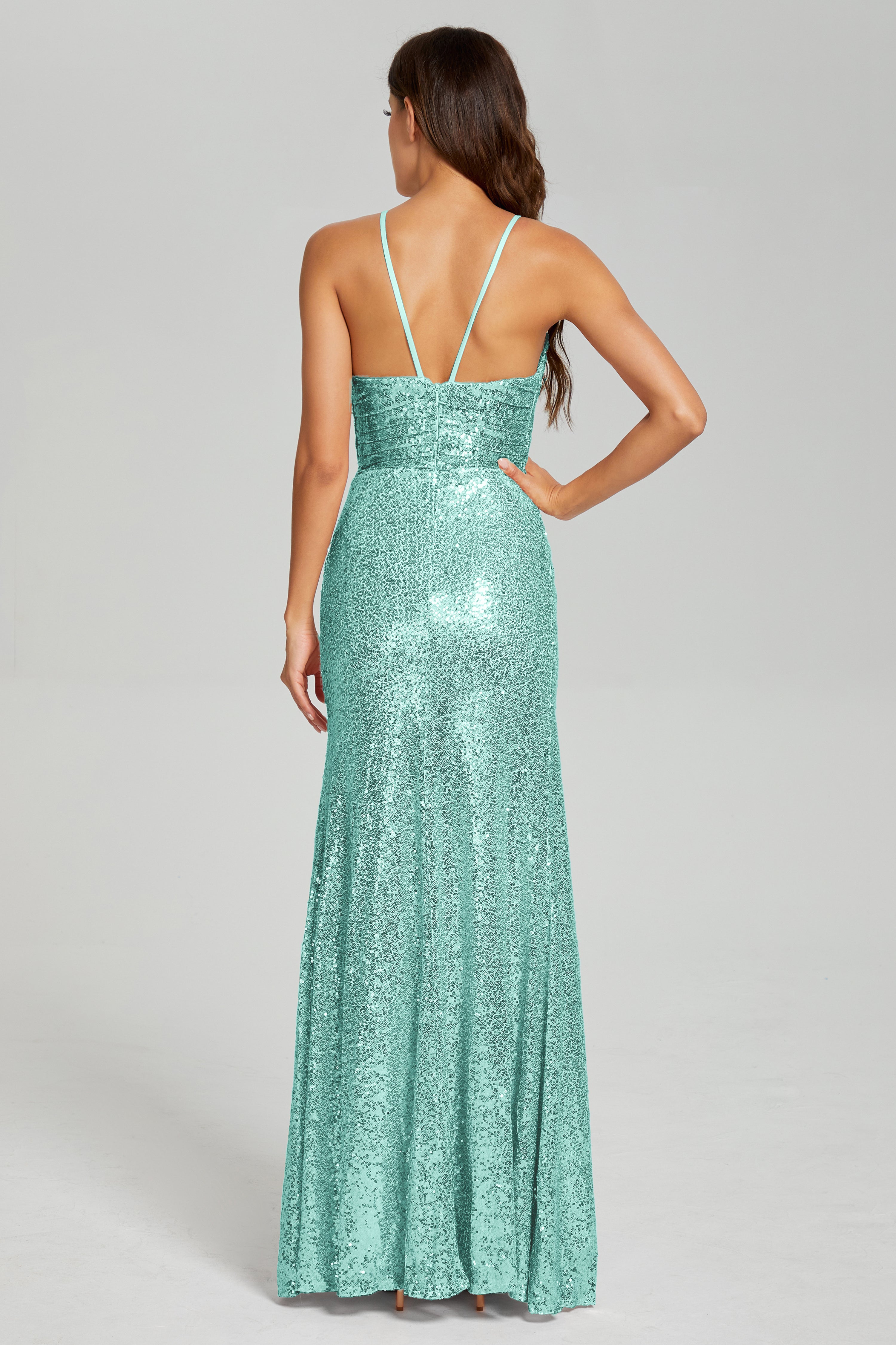 Column Halter Sequins Prom Dresses