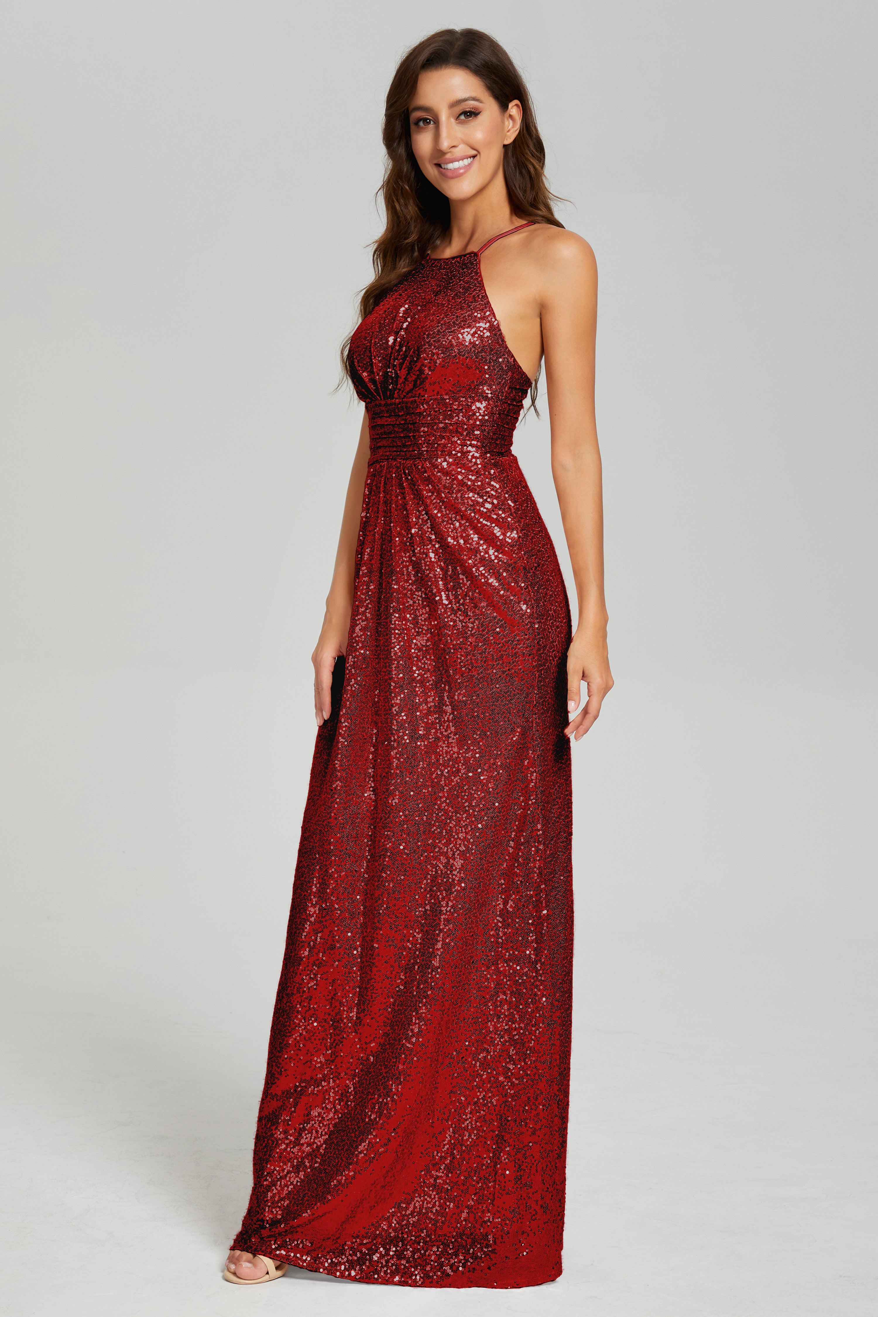 Column Halter Sequins Prom Dresses