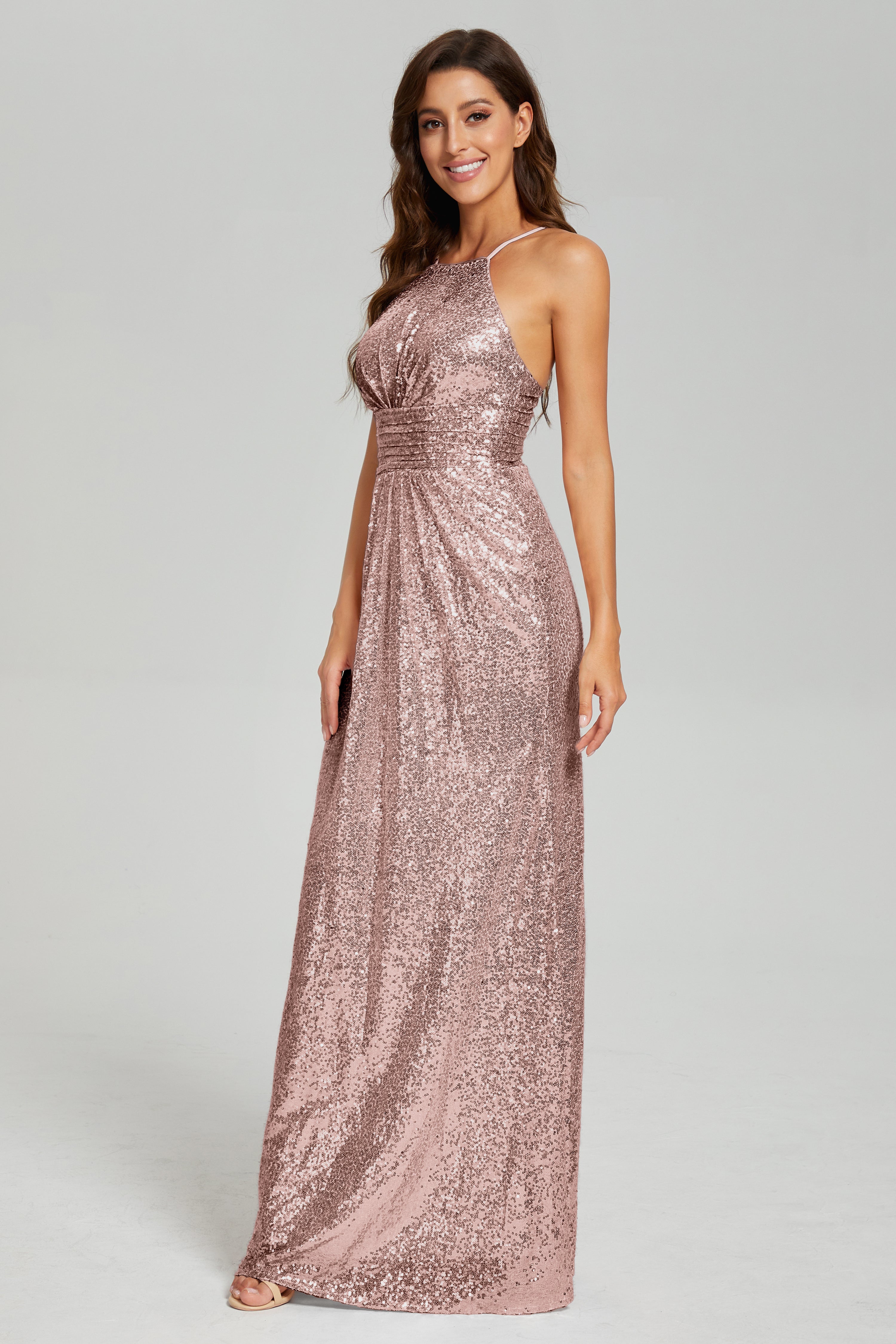 Column Halter Sequins Prom Dresses