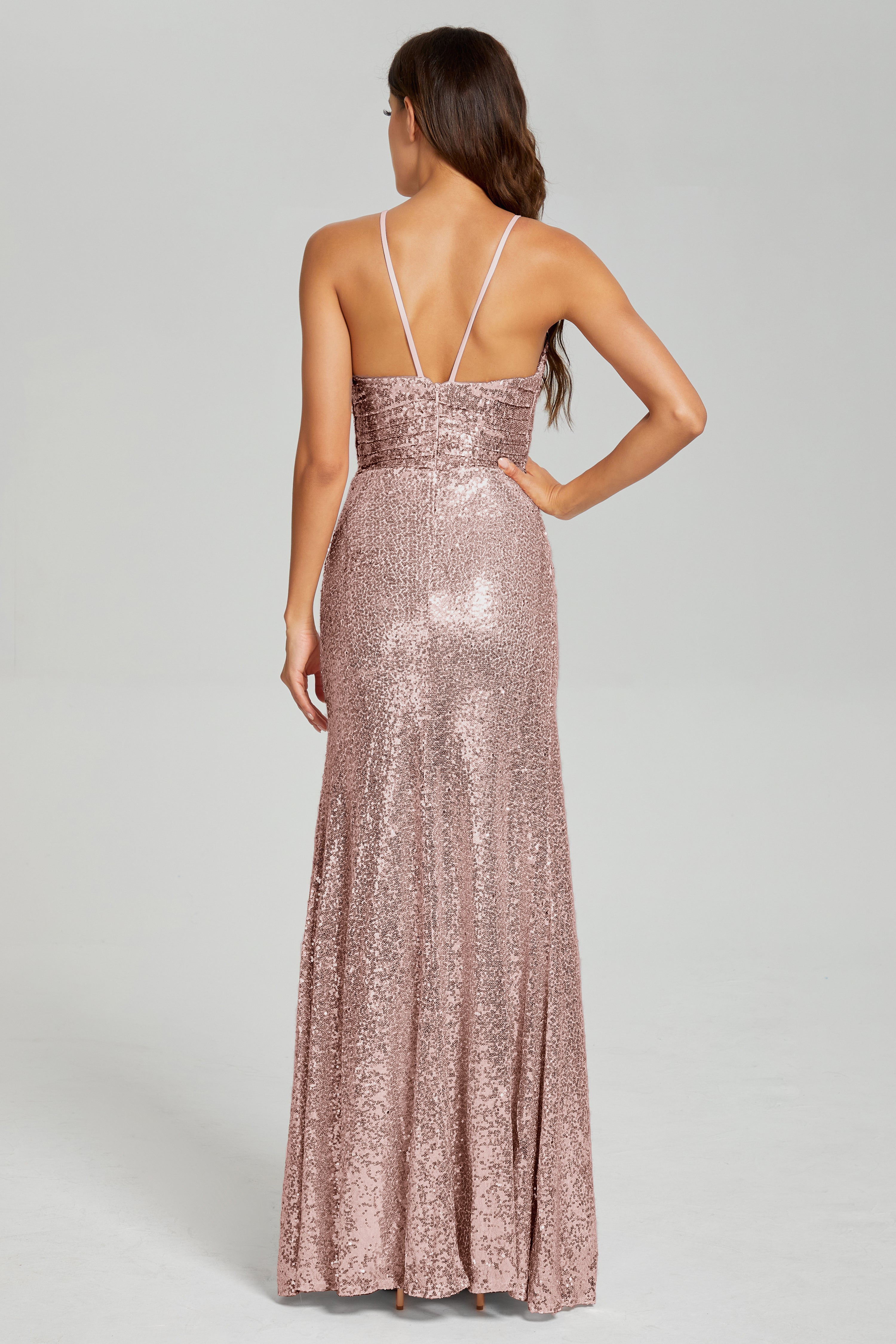 Column Halter Sequins Prom Dresses