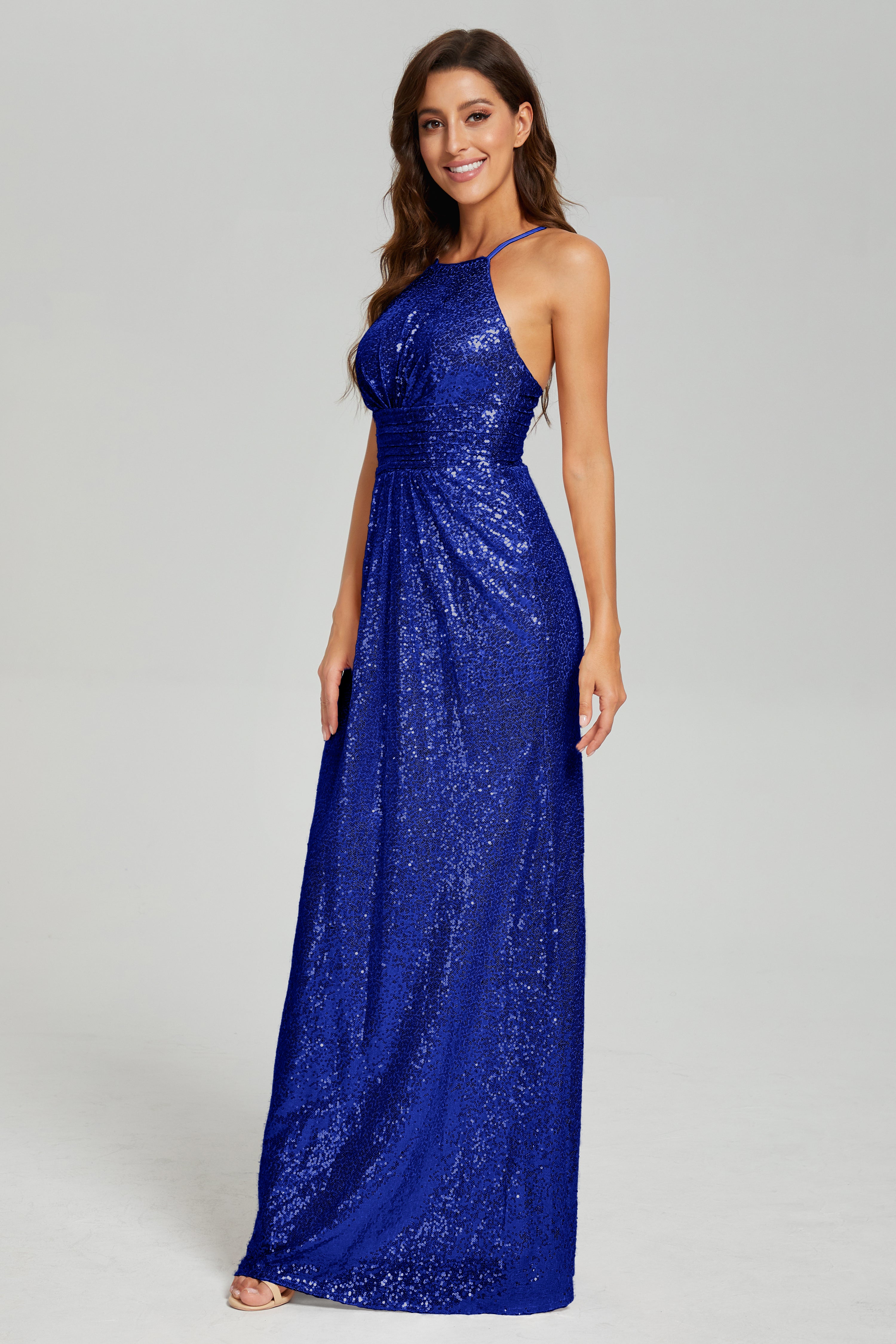 Column Halter Sequins Prom Dresses