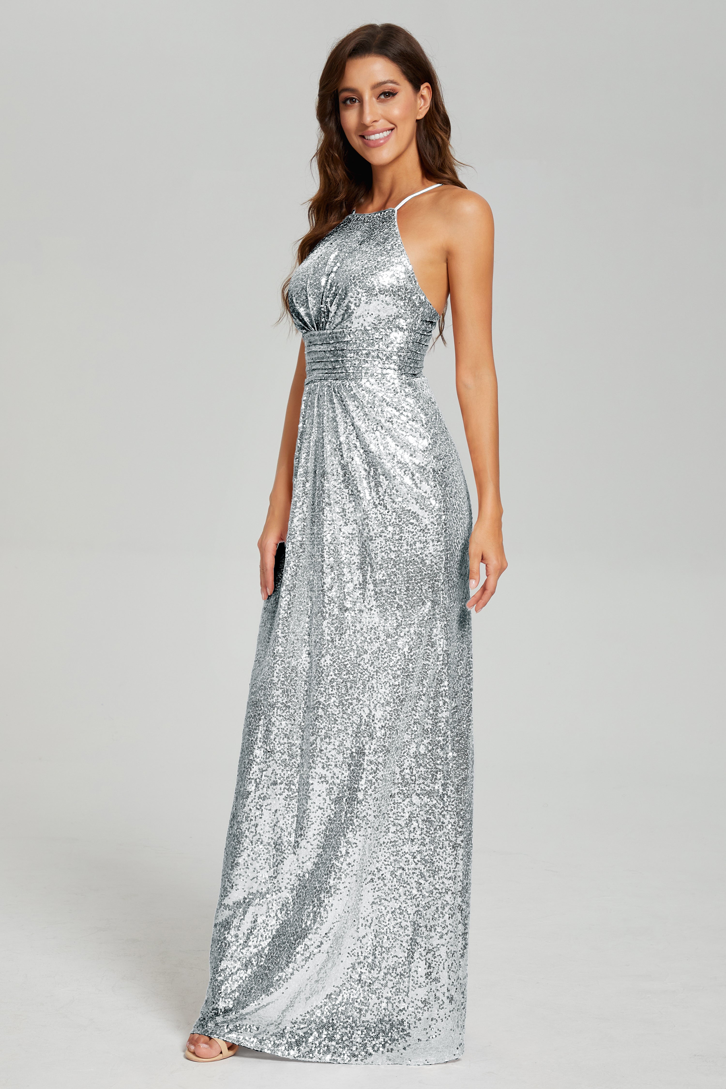 Column Halter Sequins Prom Dresses