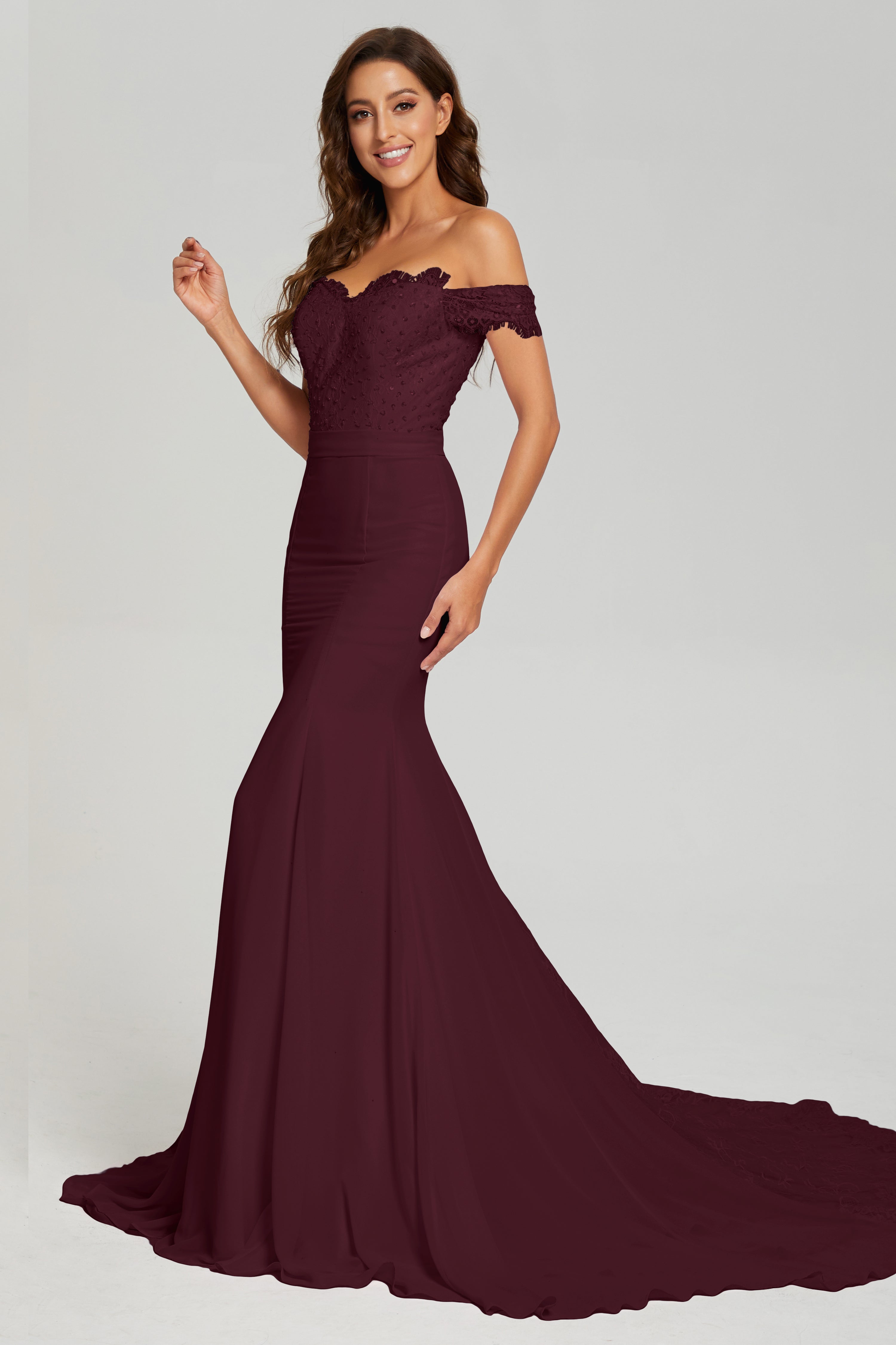 Off the Shoulder Mermaid Prom Dresses with Trailing