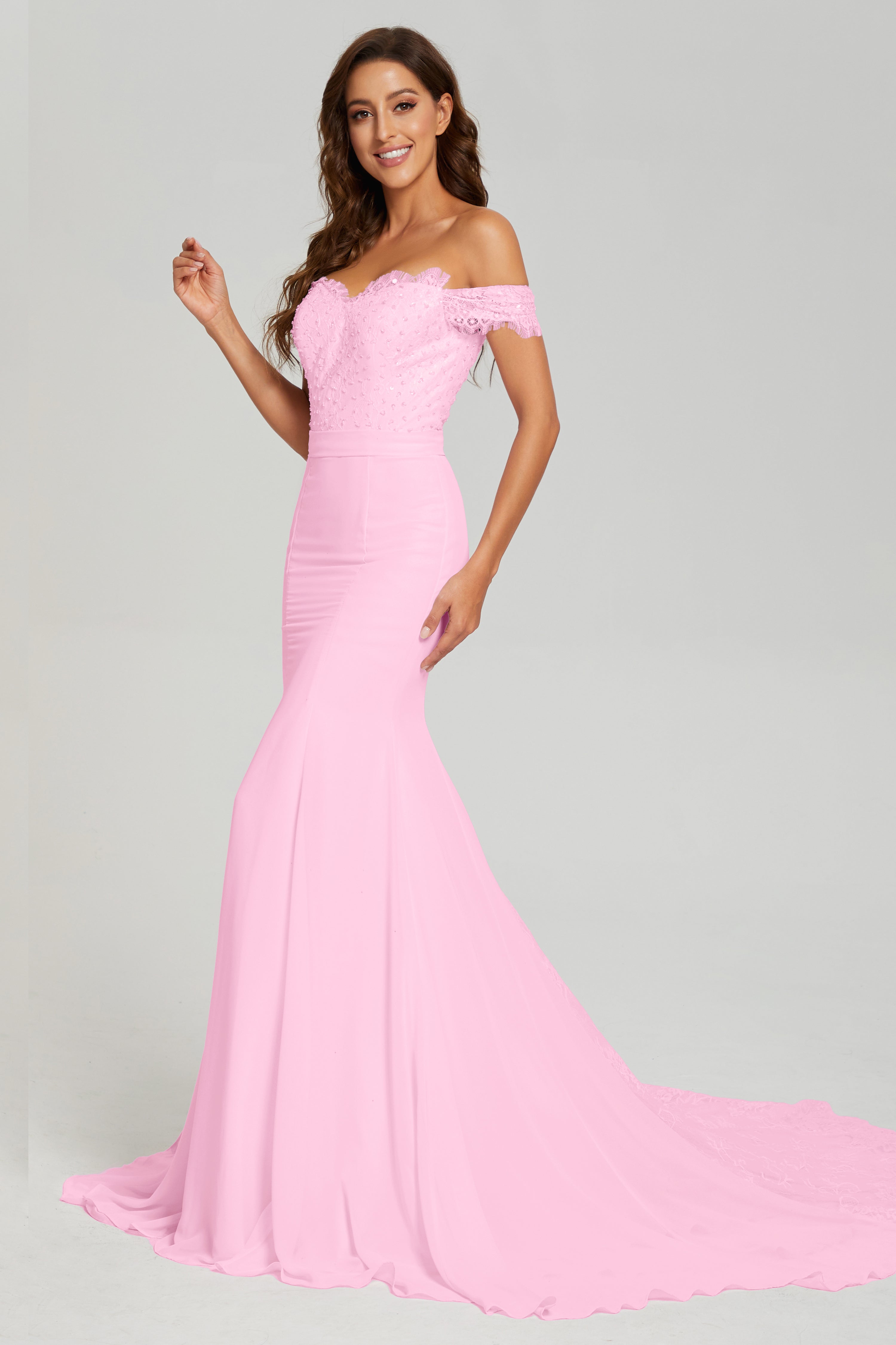 Off the Shoulder Mermaid Prom Dresses with Trailing