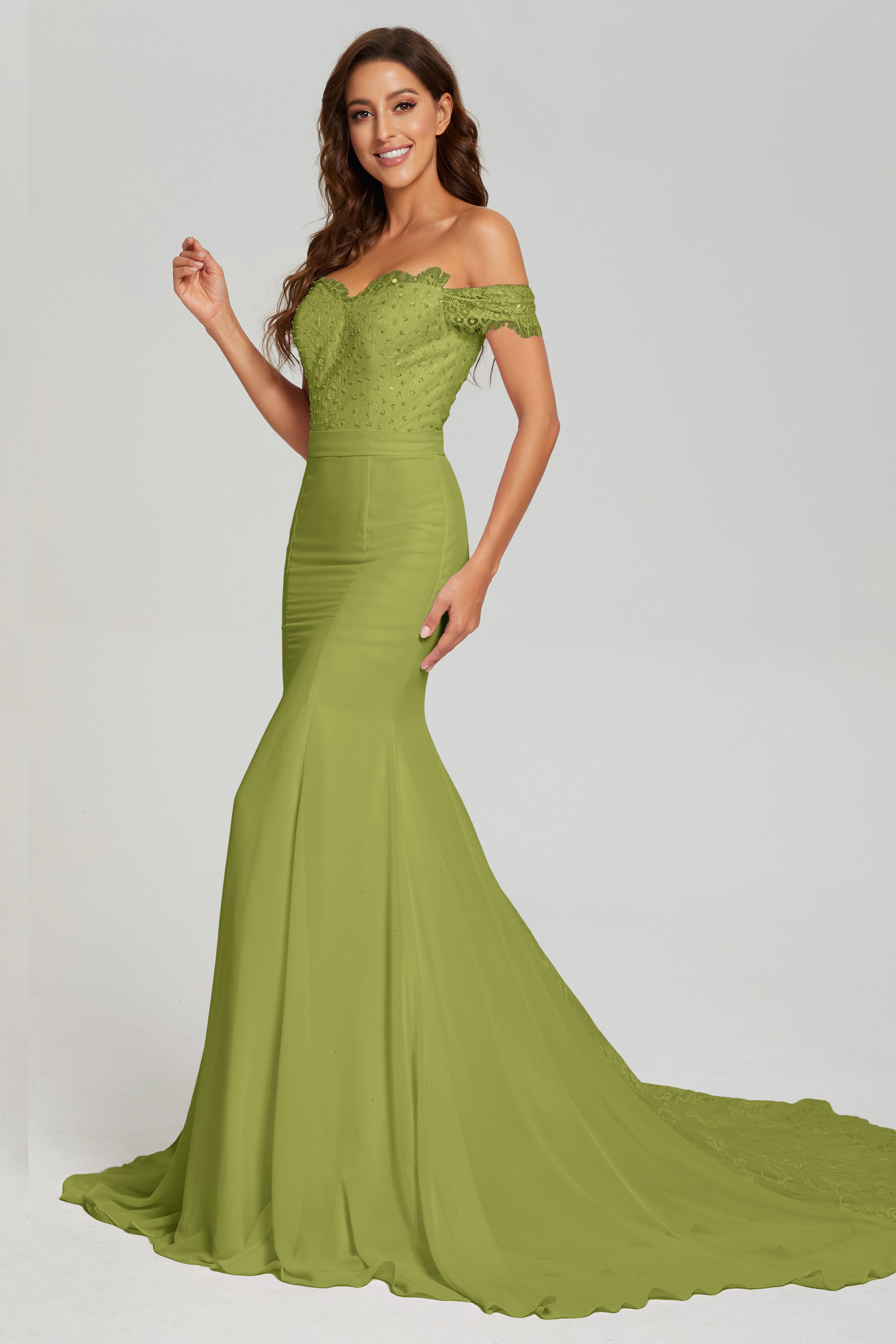 Off the Shoulder Mermaid Prom Dresses with Trailing