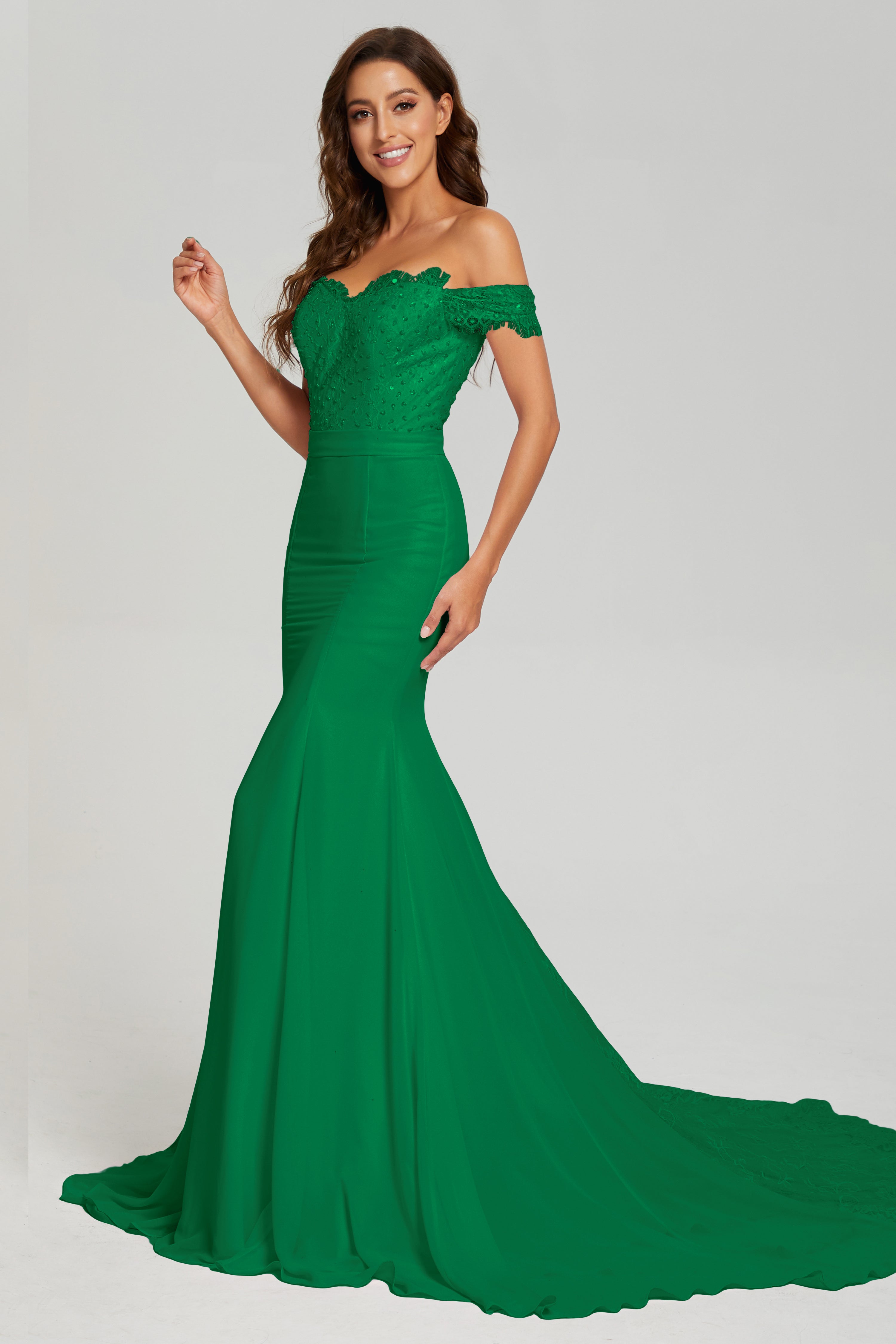 Off the Shoulder Mermaid Prom Dresses with Trailing