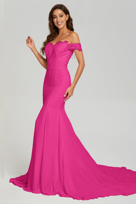 Off the Shoulder Mermaid Prom Dresses with Trailing