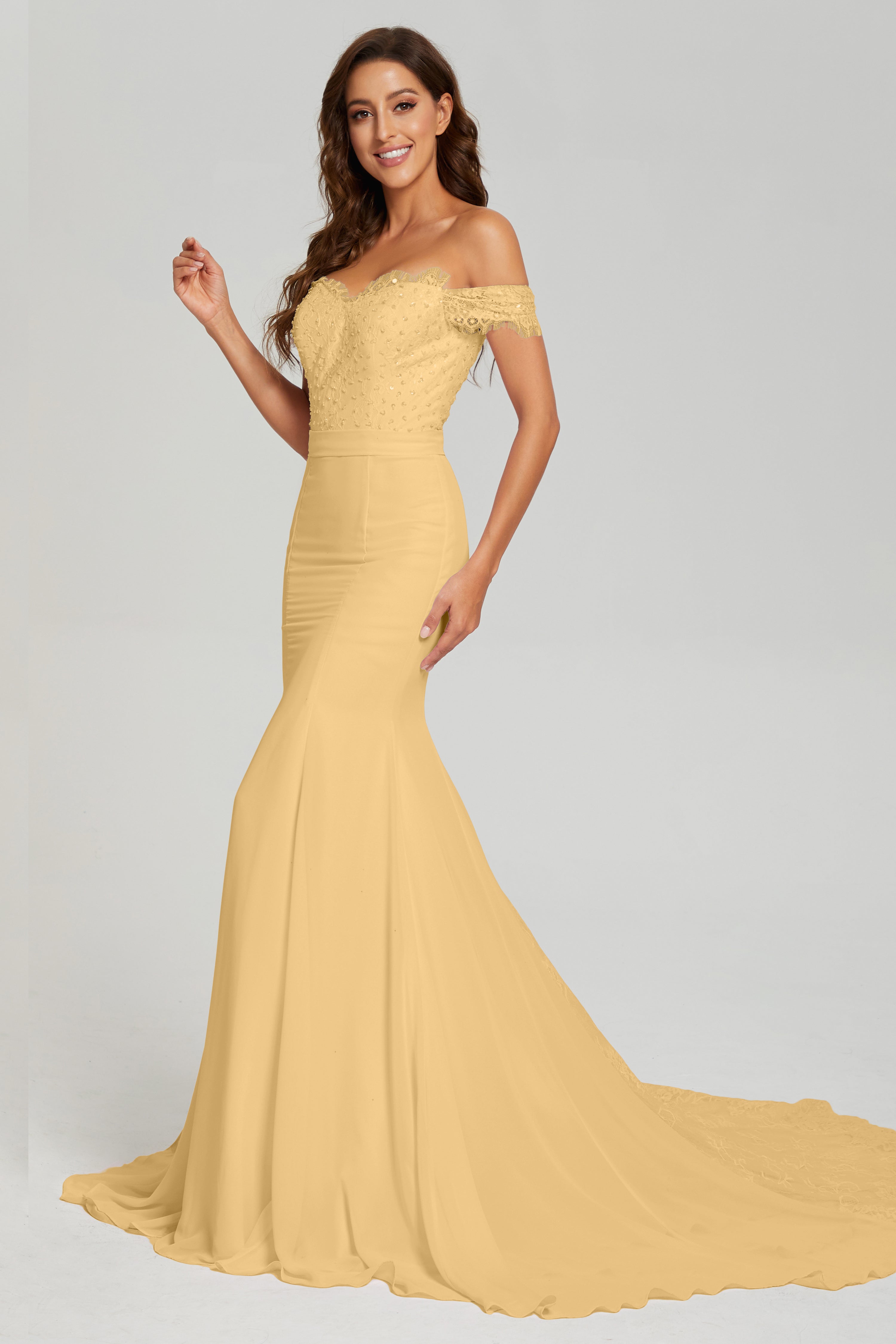 Off the Shoulder Mermaid Prom Dresses with Trailing