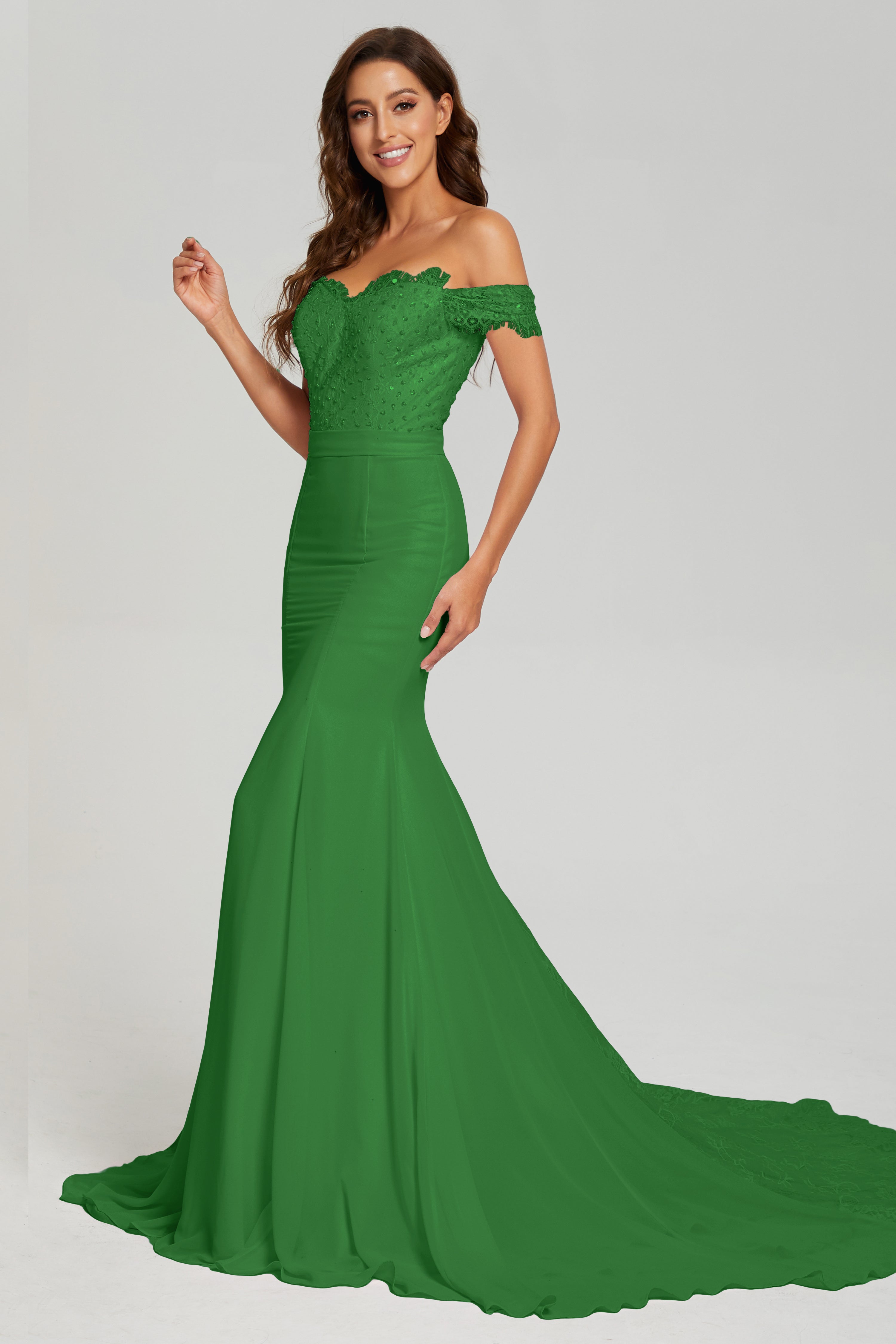 Off the Shoulder Mermaid Prom Dresses with Trailing