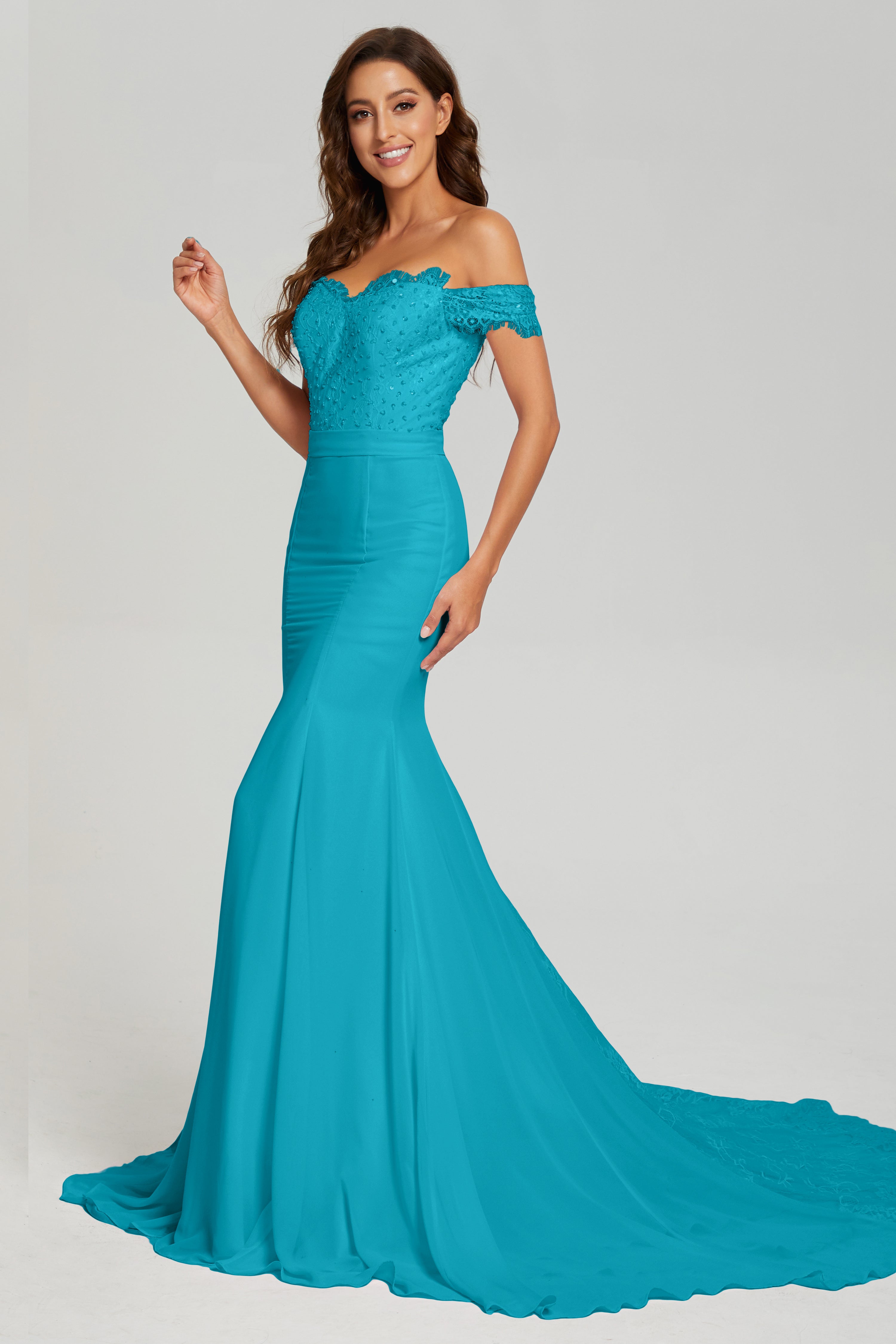 Off the Shoulder Mermaid Prom Dresses with Trailing