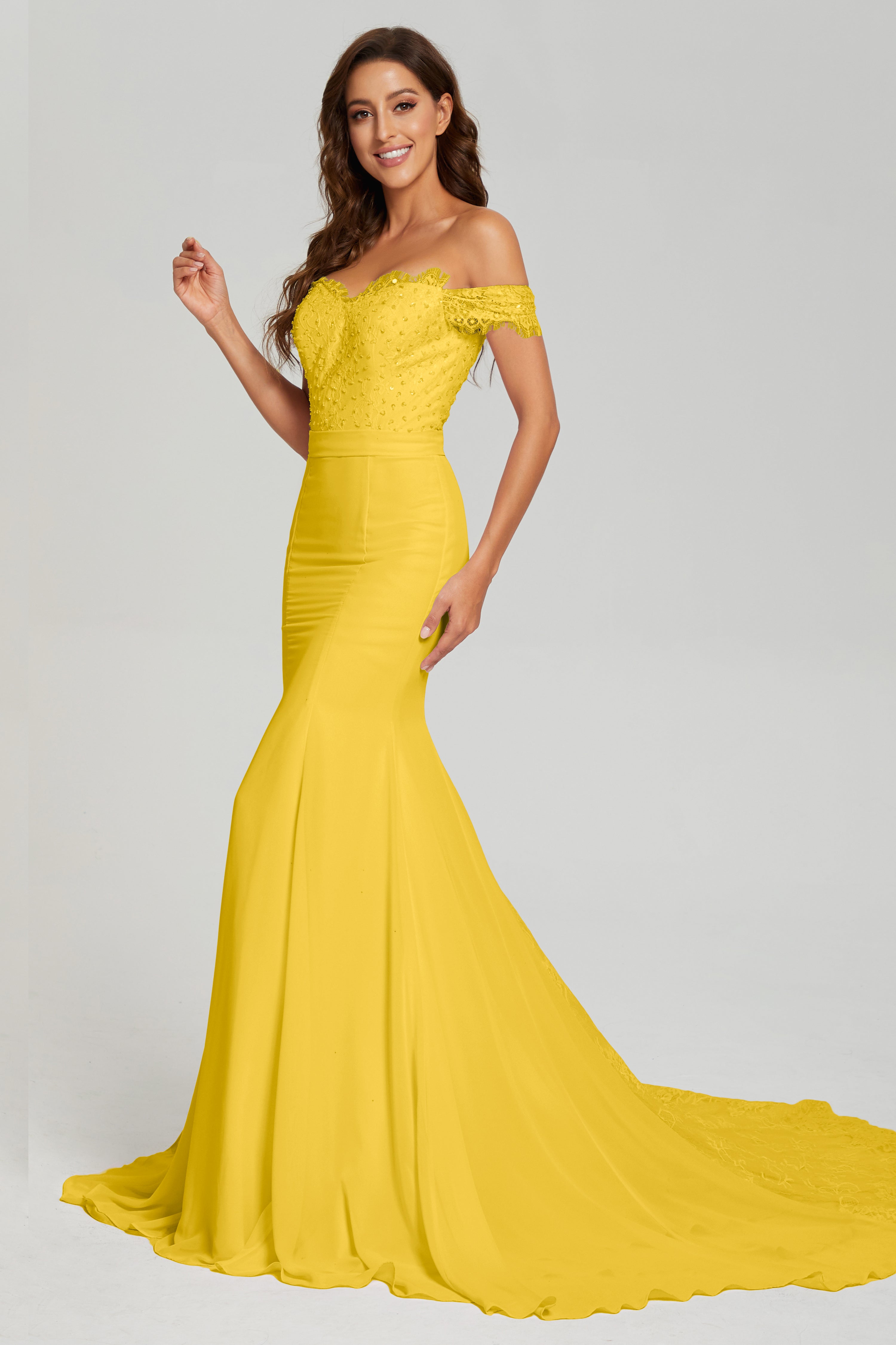 Off the Shoulder Mermaid Prom Dresses with Trailing