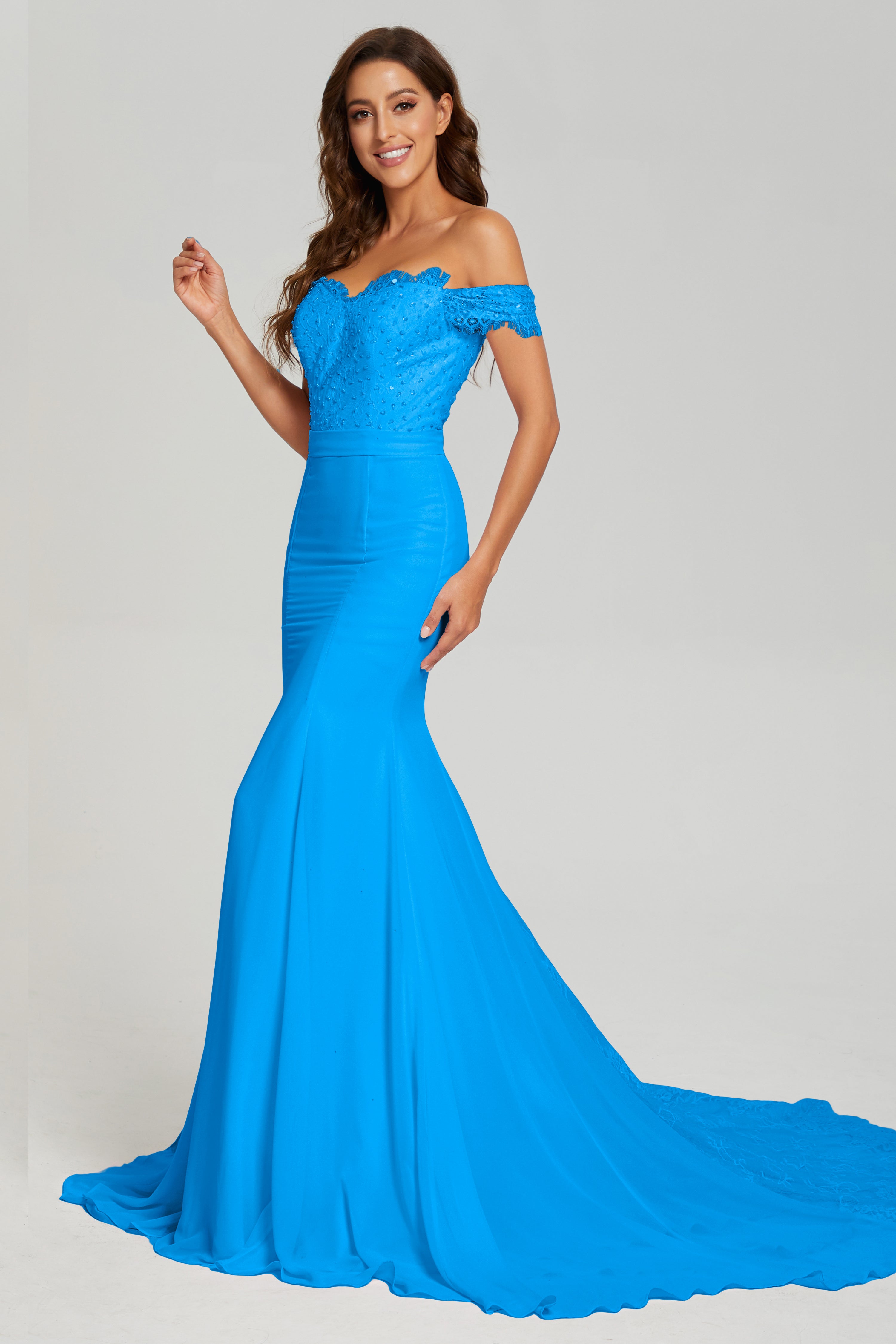 Off the Shoulder Mermaid Prom Dresses with Trailing