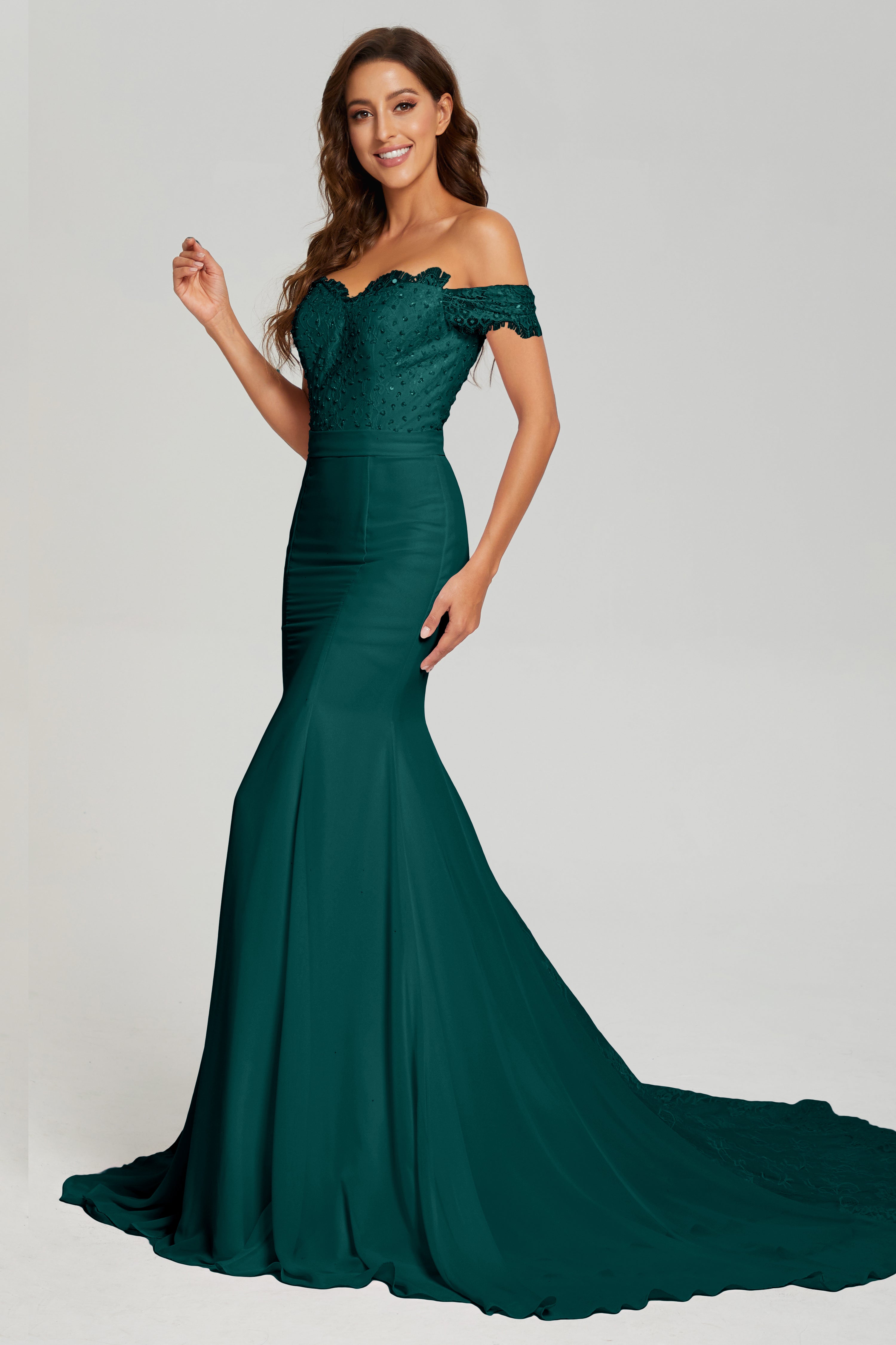 Off the Shoulder Mermaid Prom Dresses with Trailing