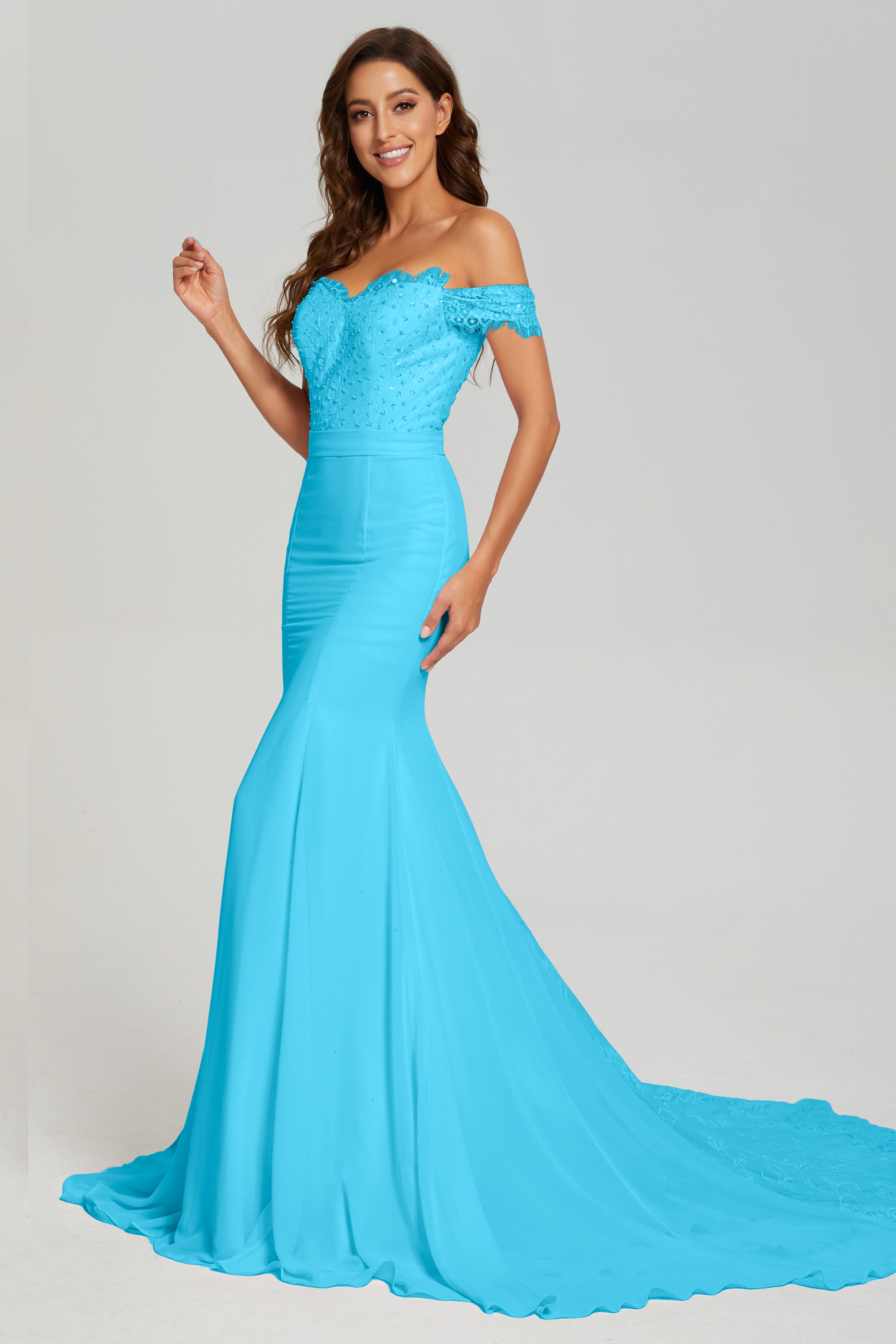 Off the Shoulder Mermaid Prom Dresses with Trailing