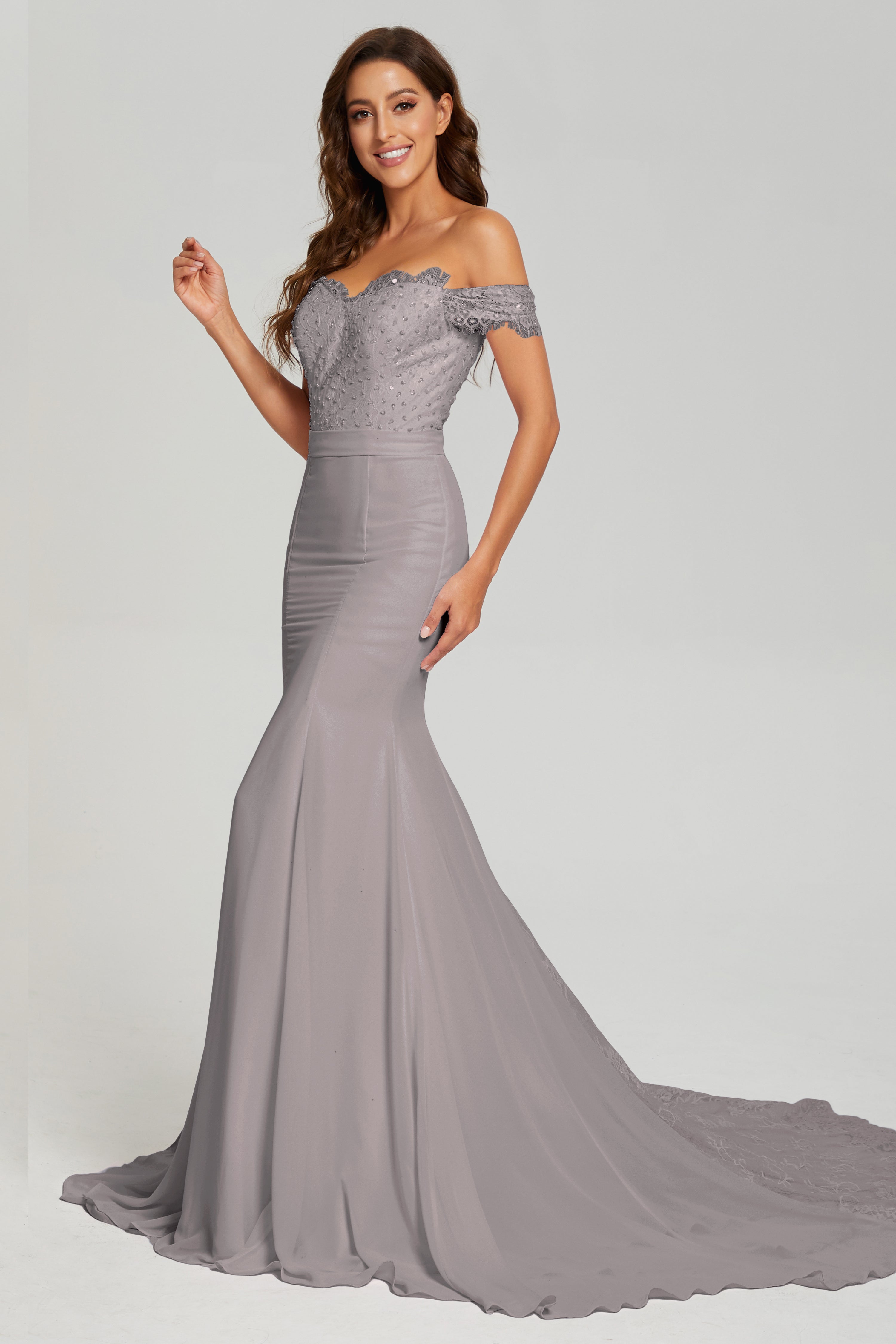 Off the Shoulder Mermaid Prom Dresses with Trailing