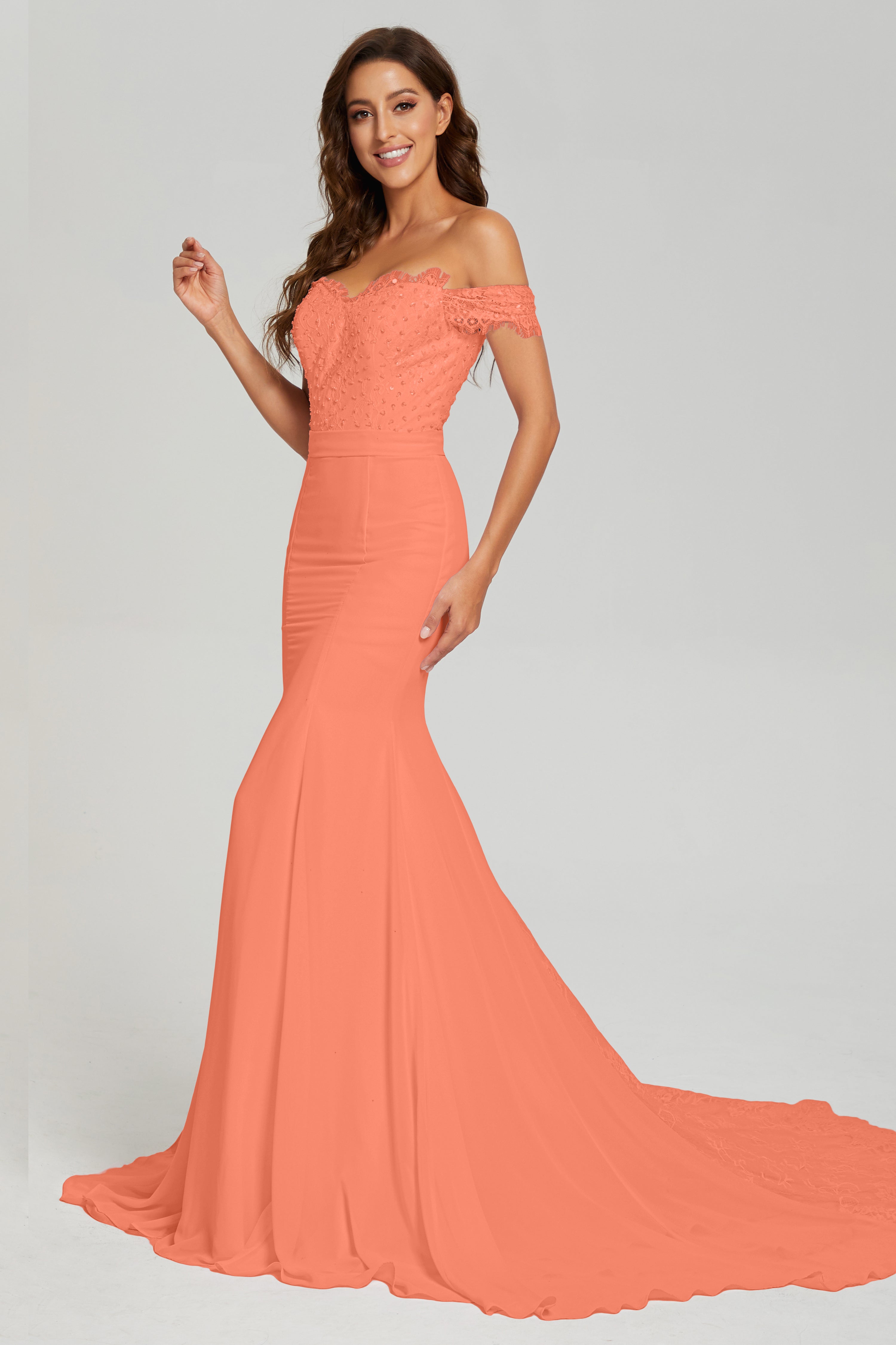 Off the Shoulder Mermaid Prom Dresses with Trailing