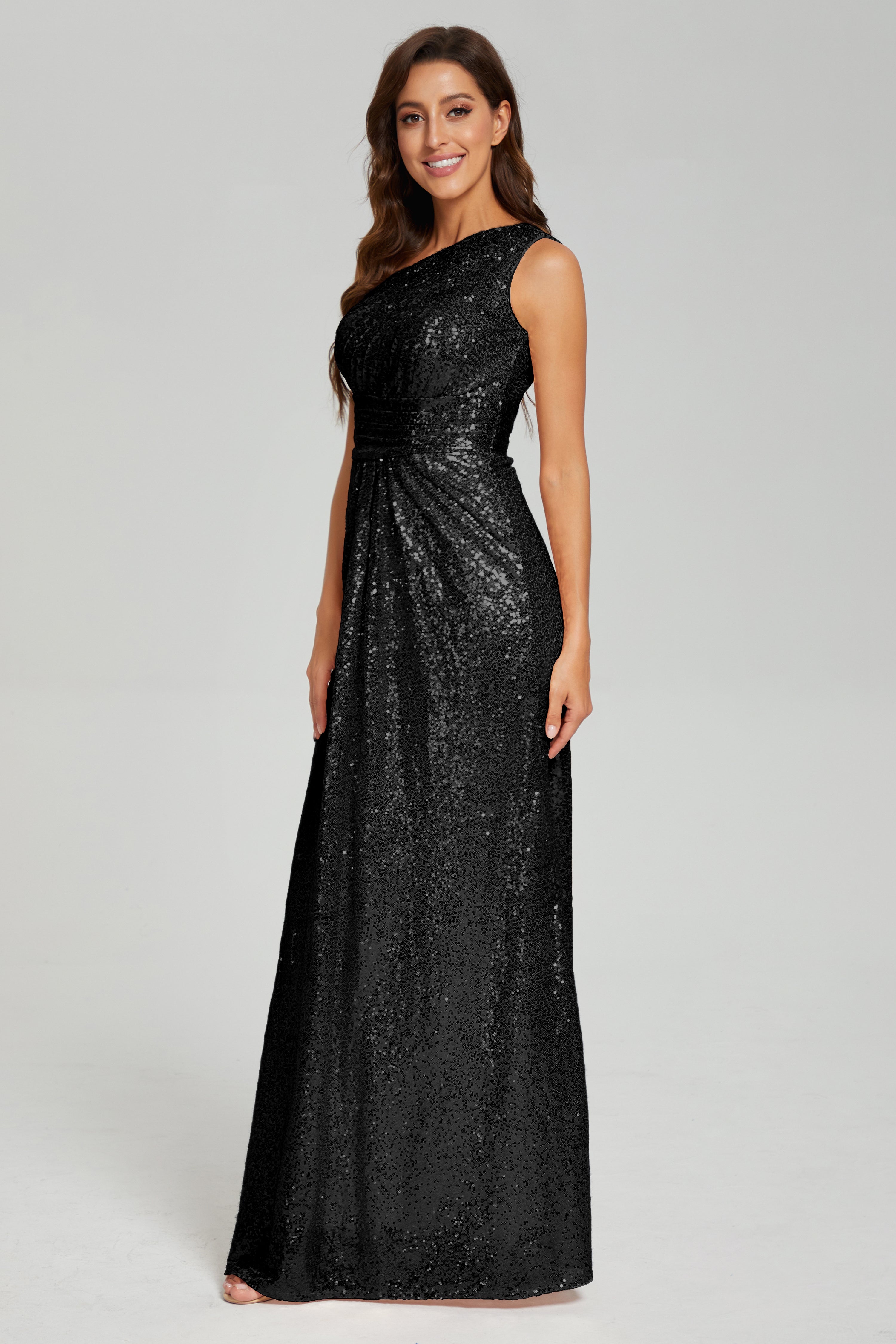 One Shoulder Column Sequins Prom Dresses