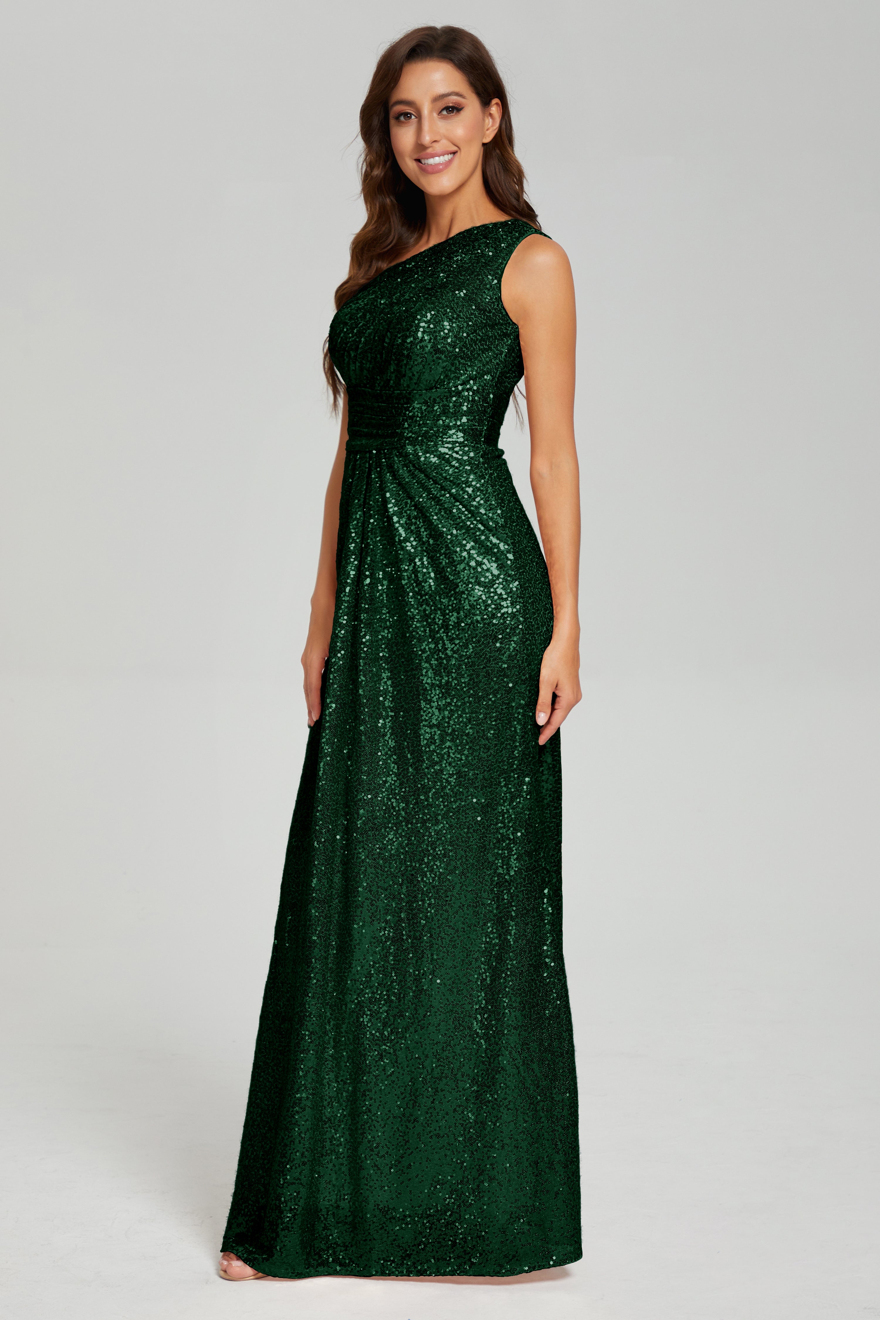 One Shoulder Column Sequins Prom Dresses