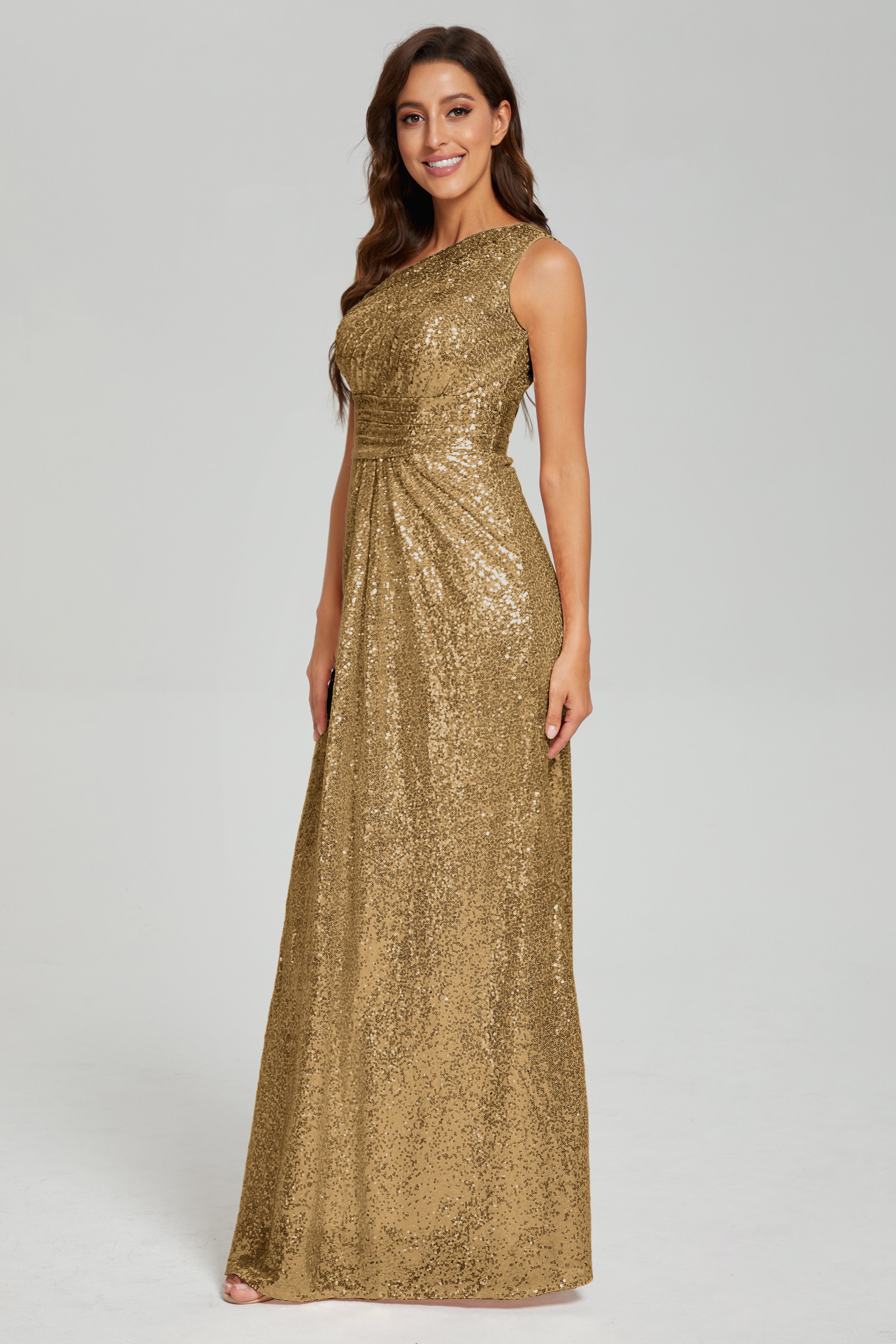 One Shoulder Column Sequins Prom Dresses