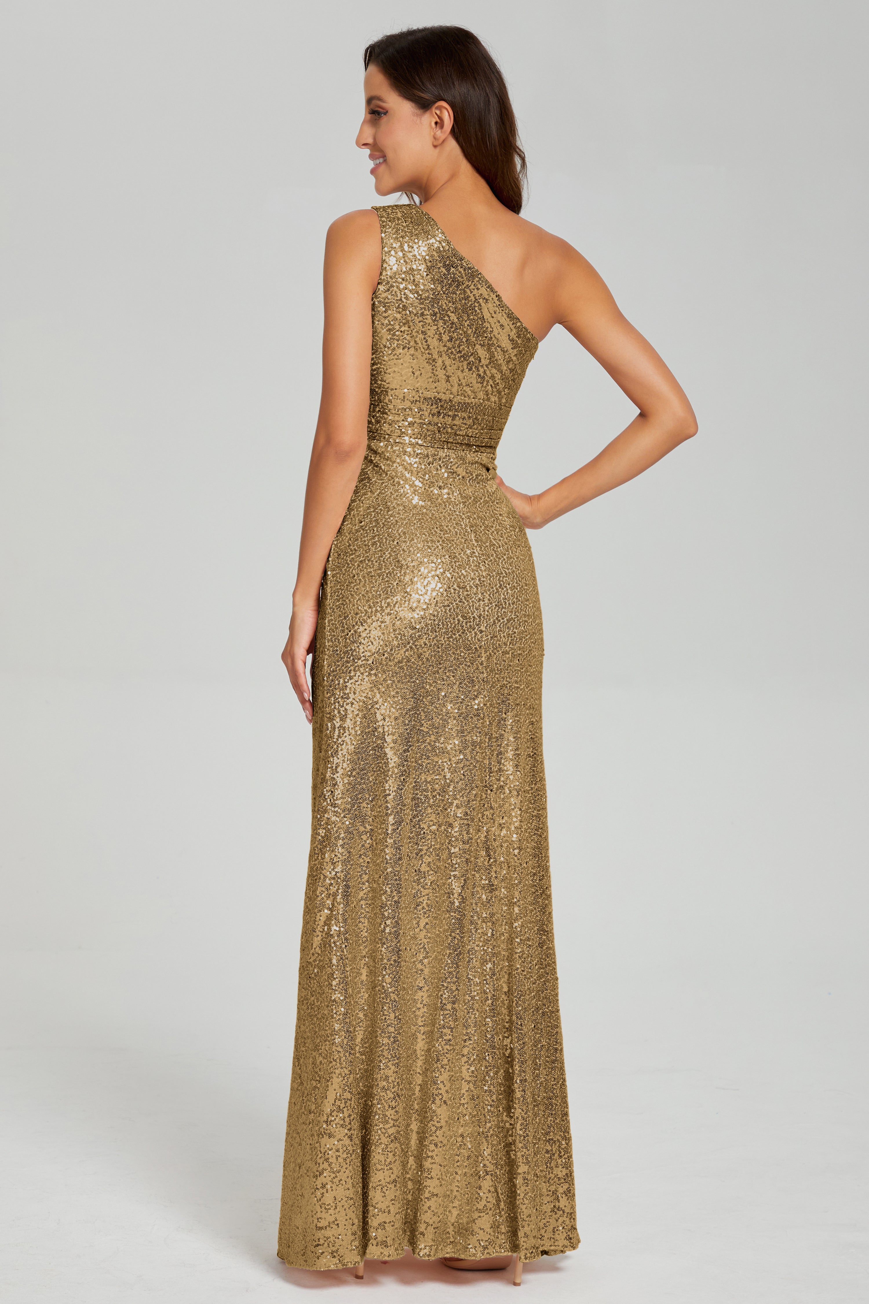 One Shoulder Column Sequins Prom Dresses