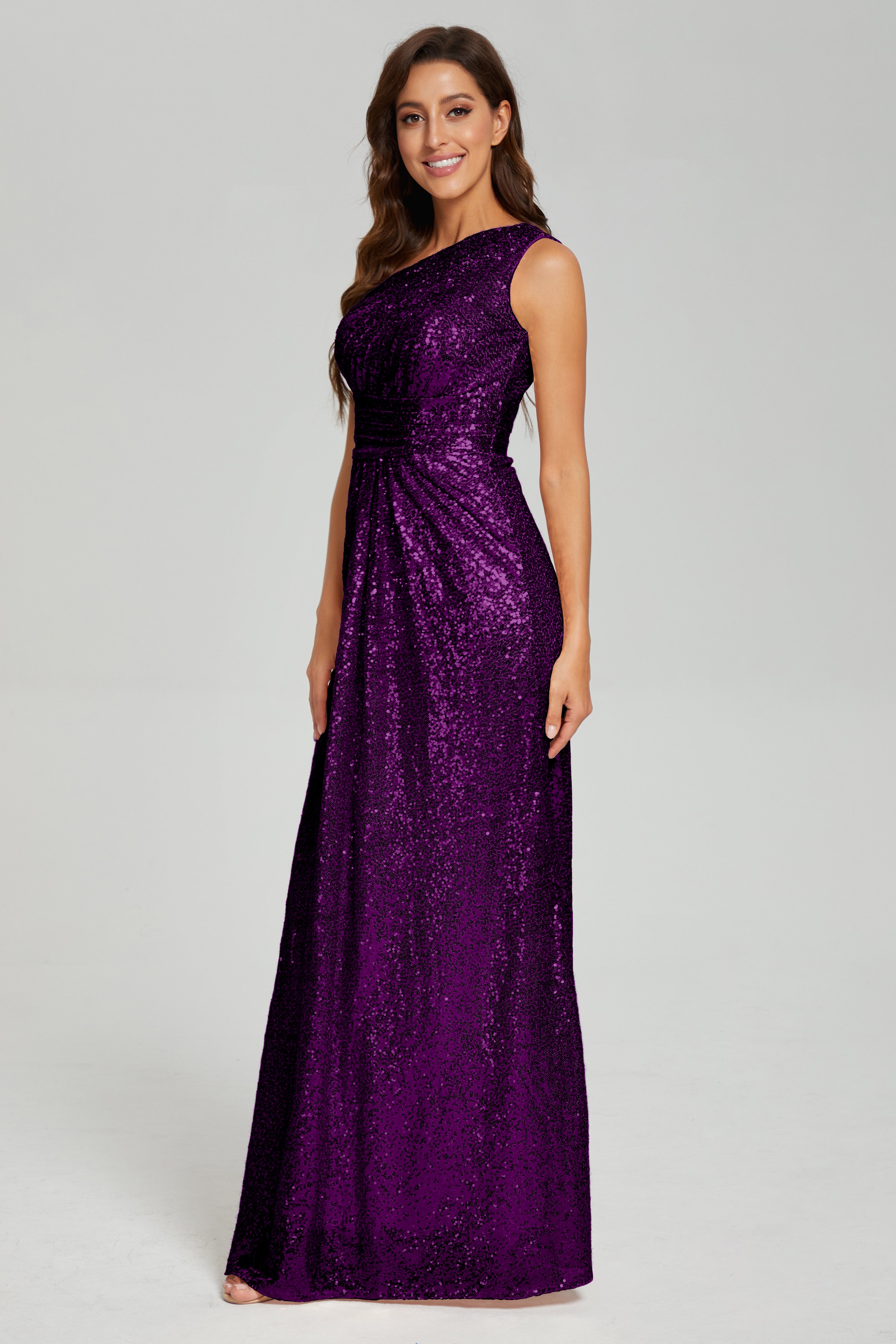 One Shoulder Column Sequins Prom Dresses