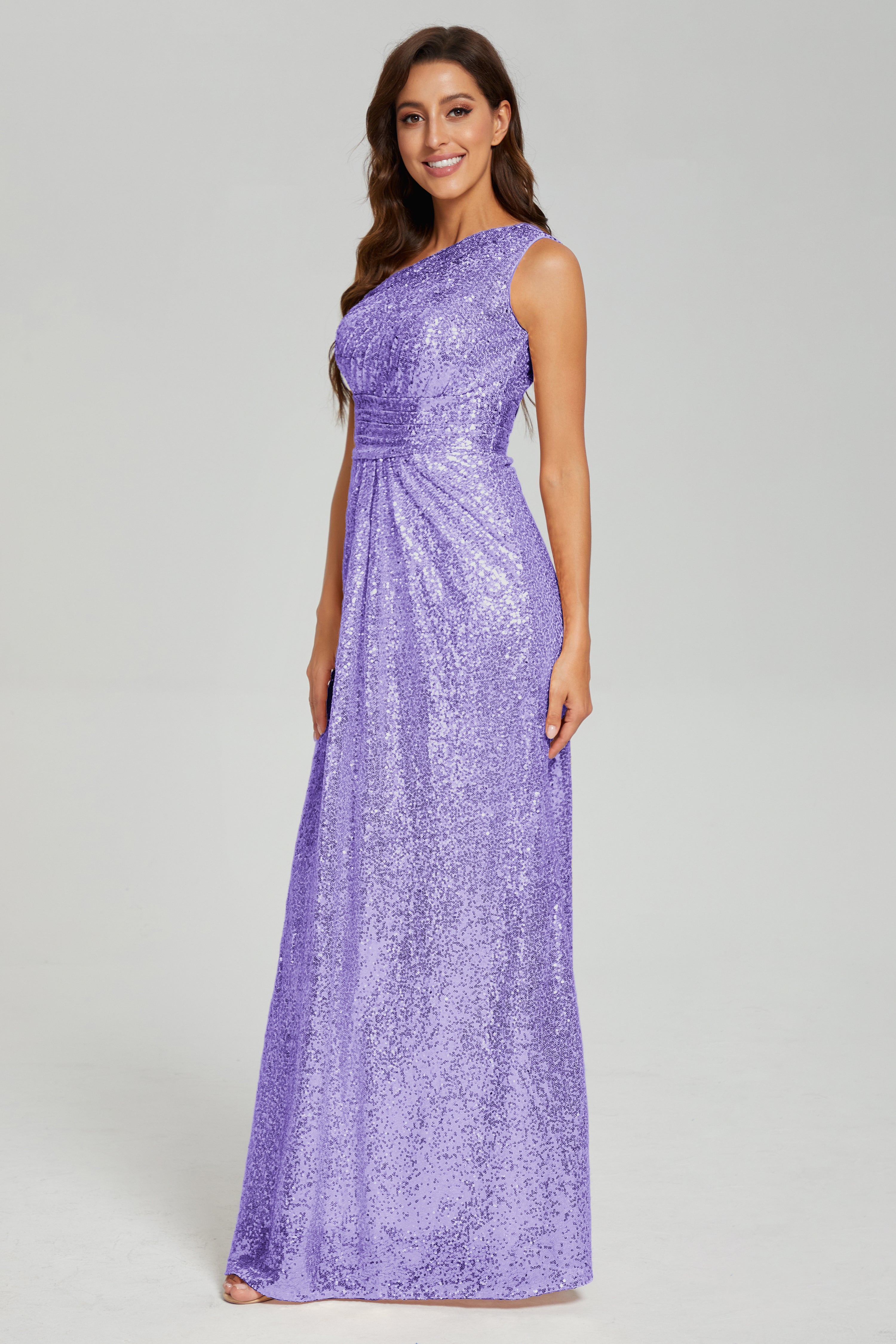 One Shoulder Column Sequins Prom Dresses