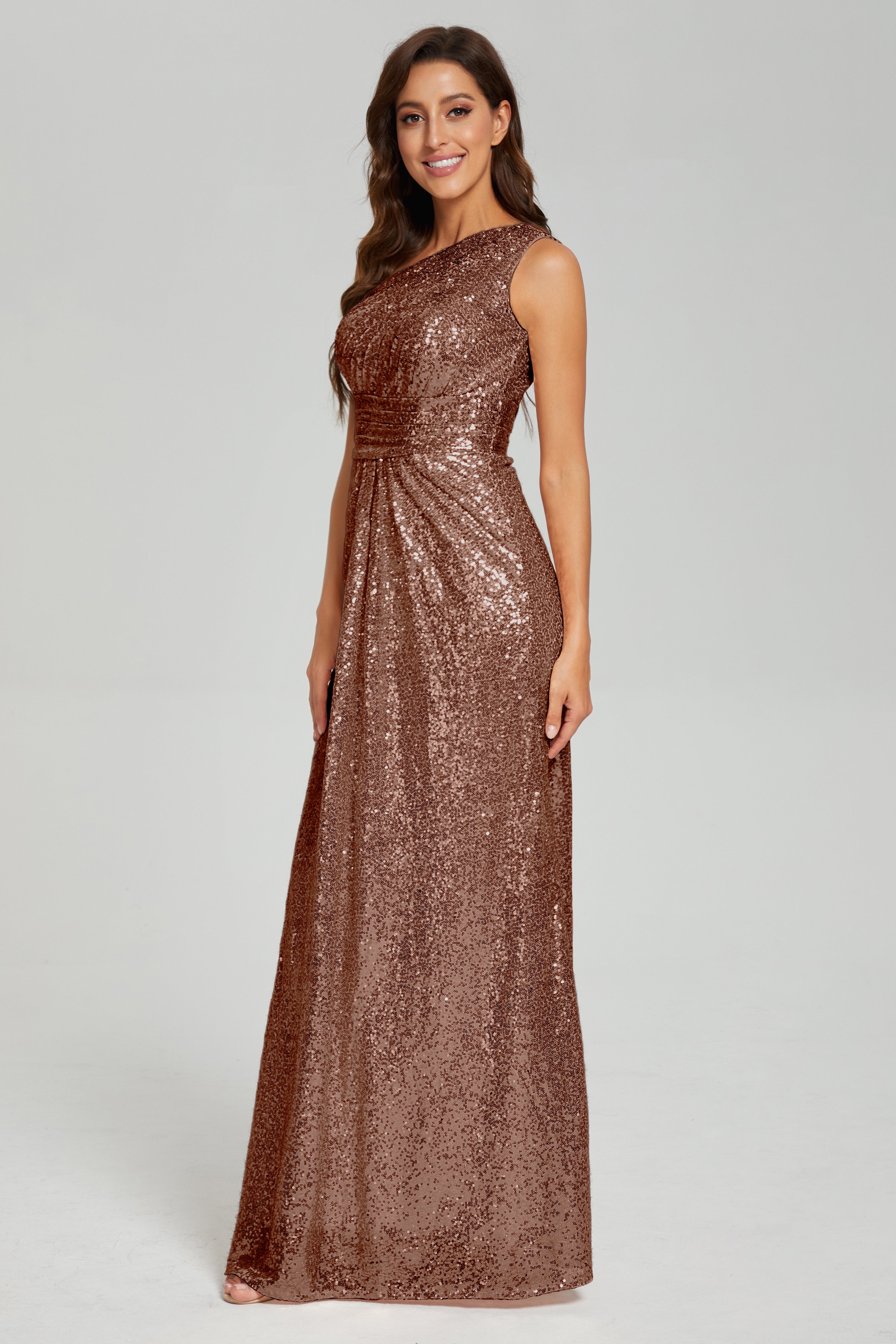 One Shoulder Column Sequins Prom Dresses