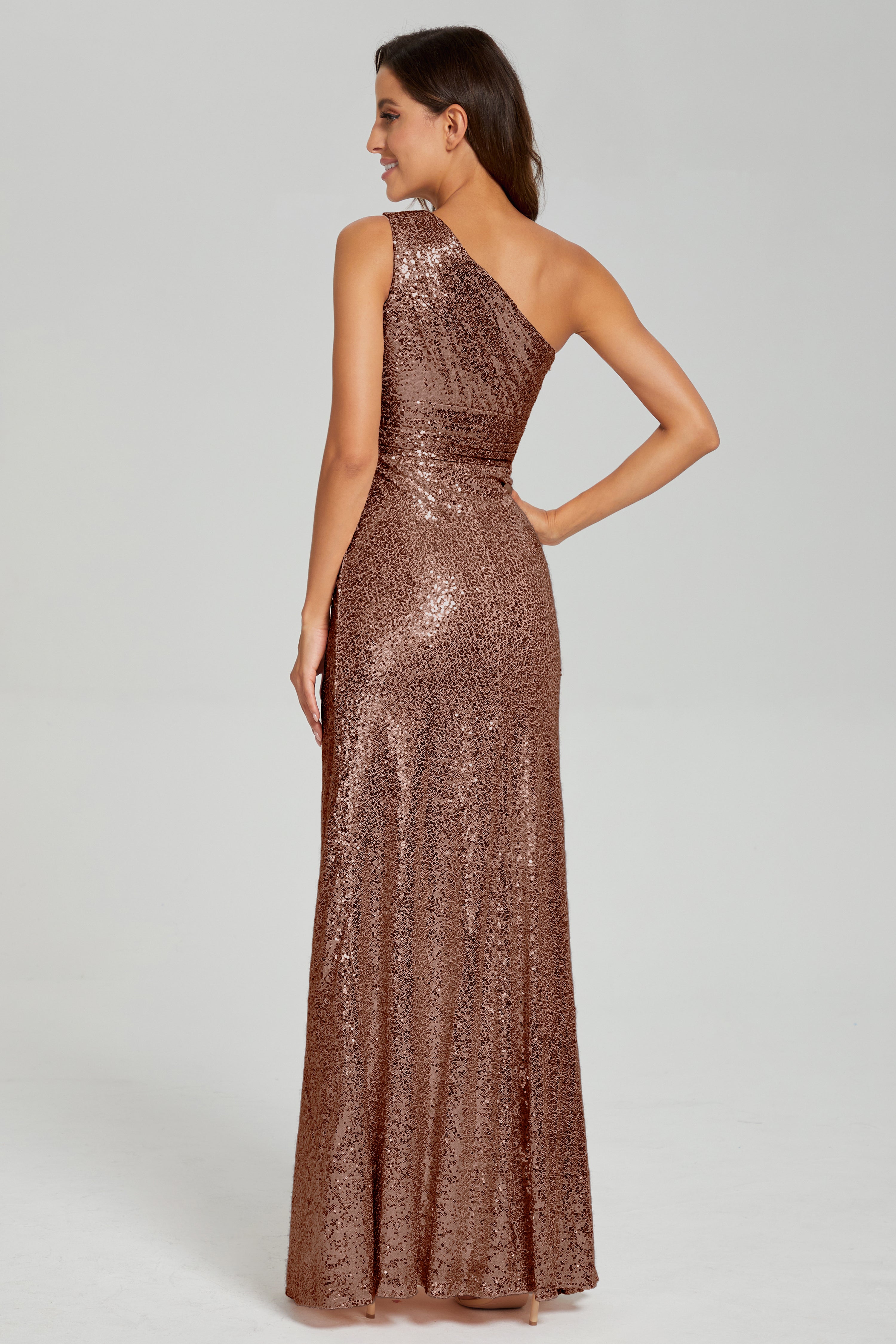 One Shoulder Column Sequins Prom Dresses