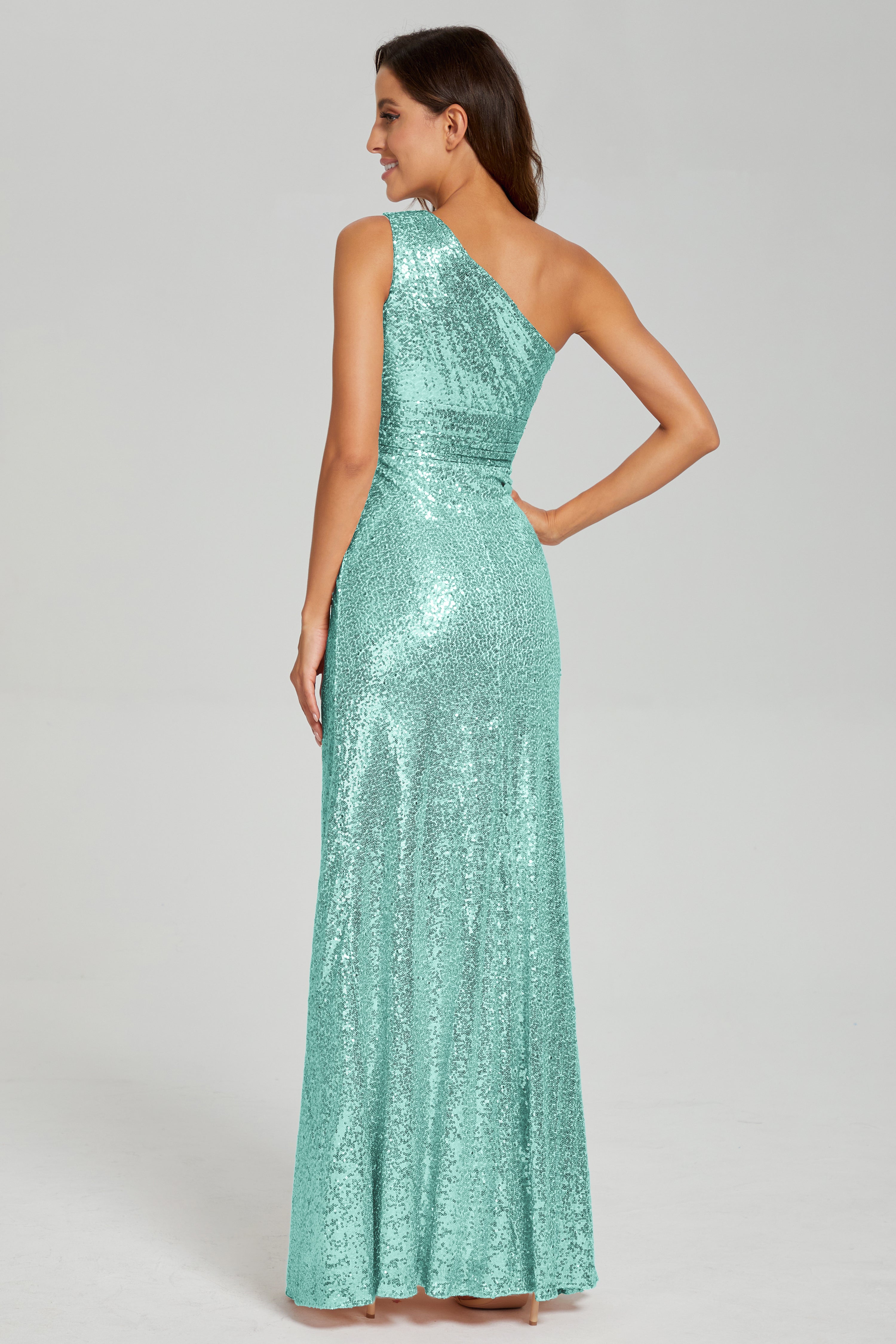 One Shoulder Column Sequins Prom Dresses