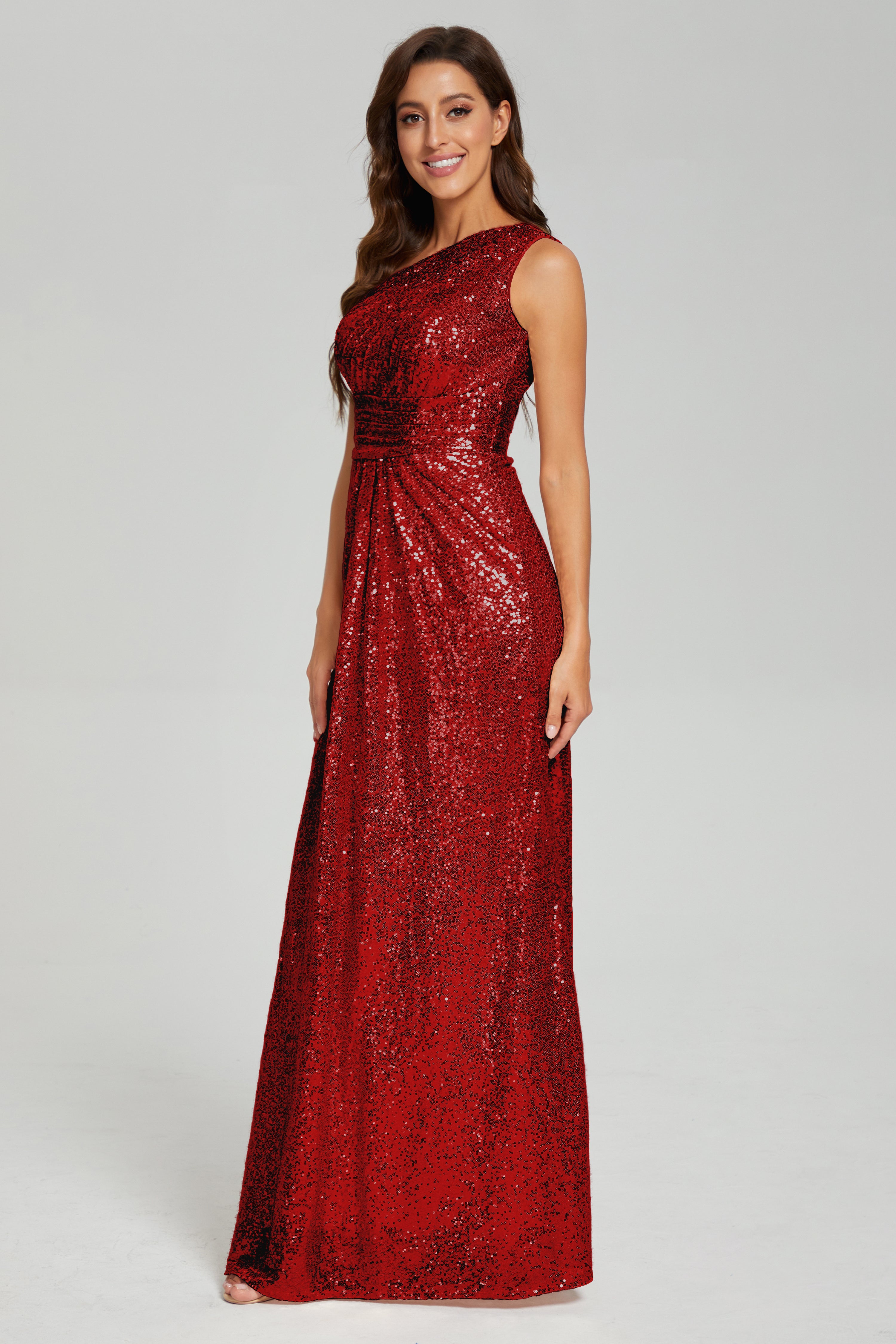 One Shoulder Column Sequins Prom Dresses