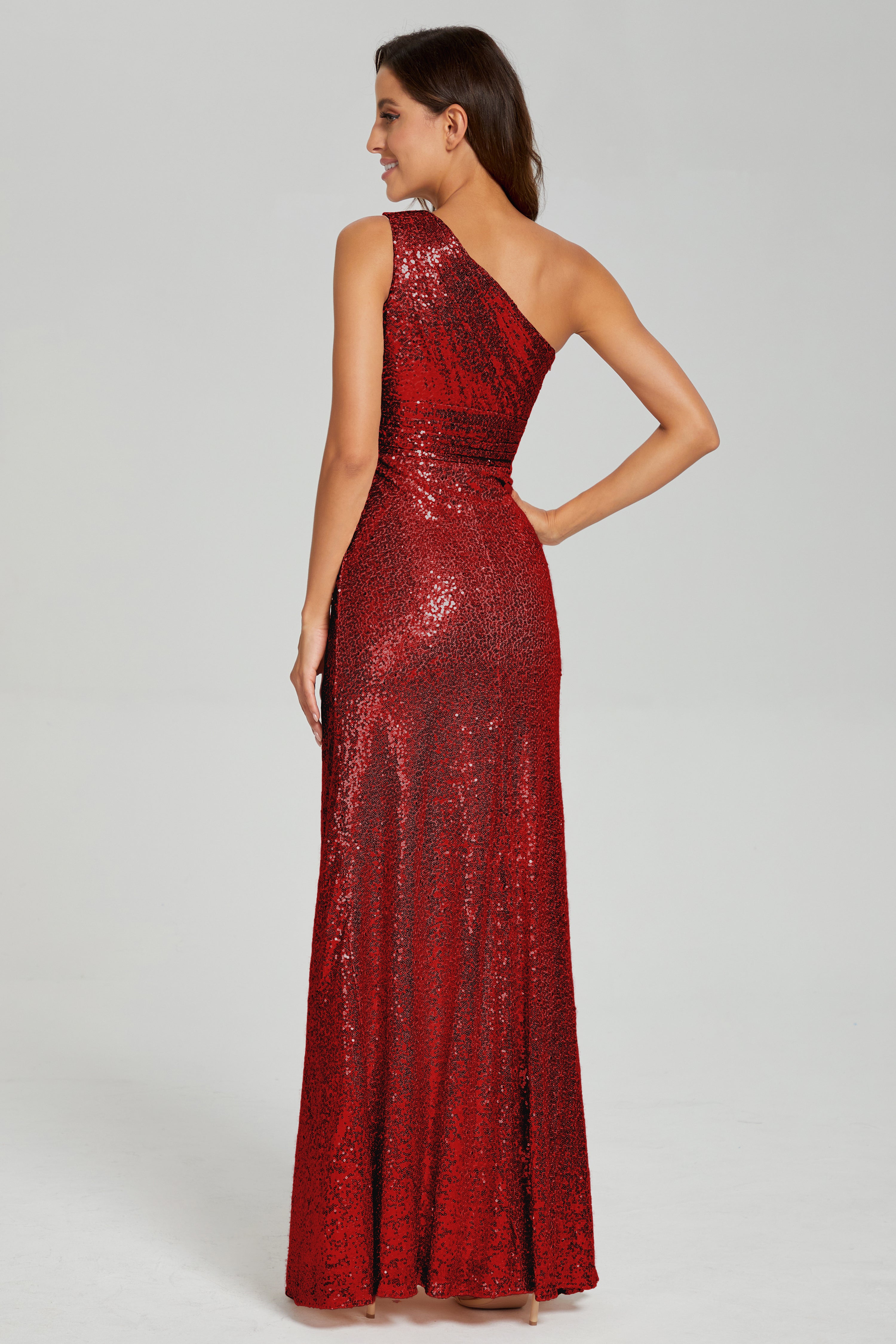 One Shoulder Column Sequins Prom Dresses