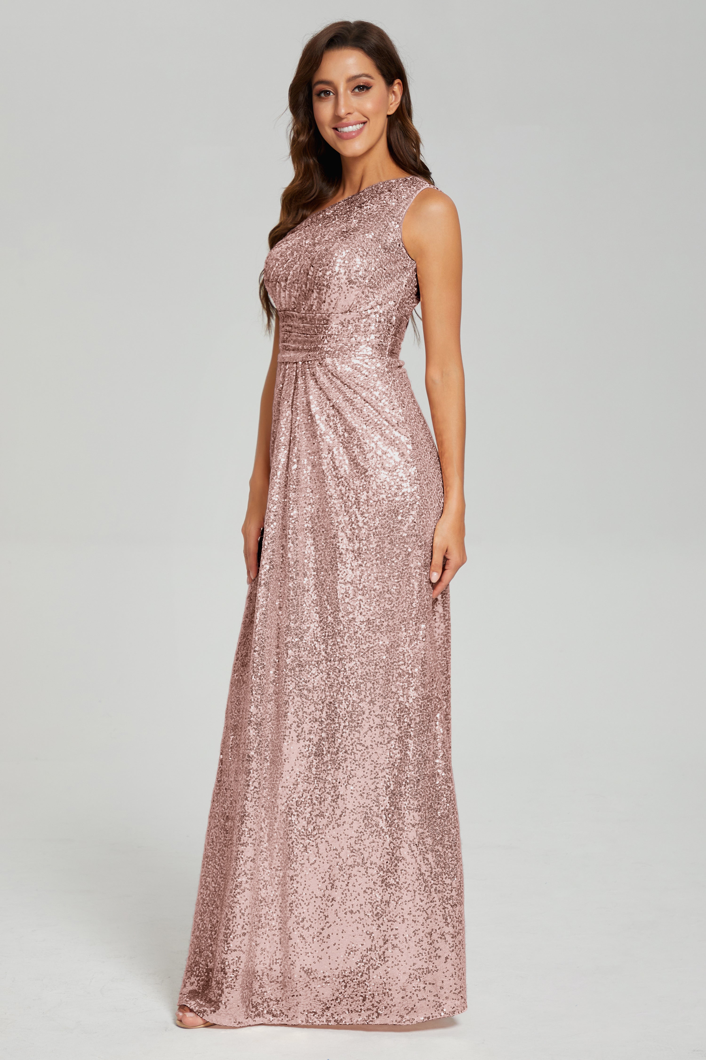 One Shoulder Column Sequins Prom Dresses