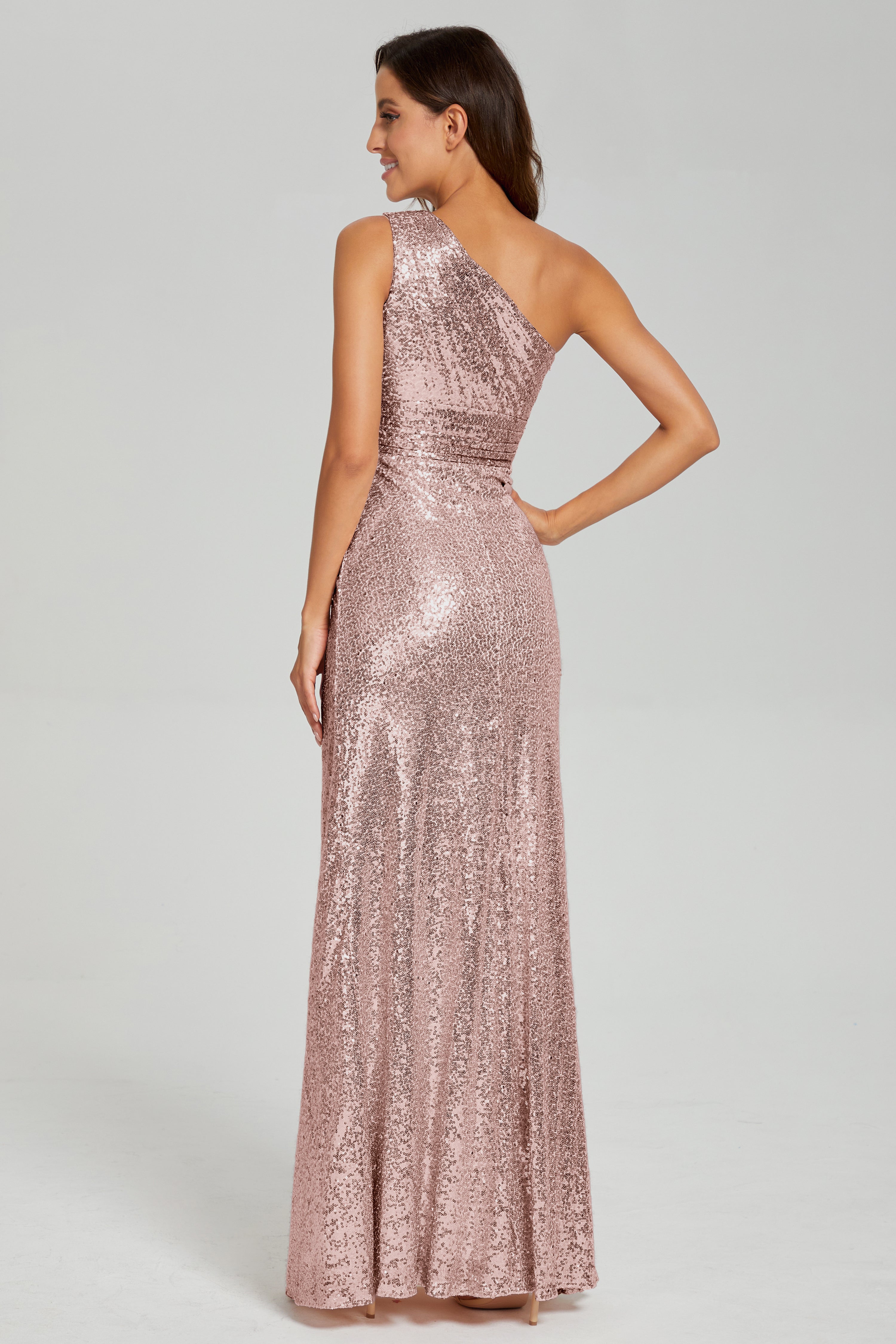 One Shoulder Column Sequins Prom Dresses