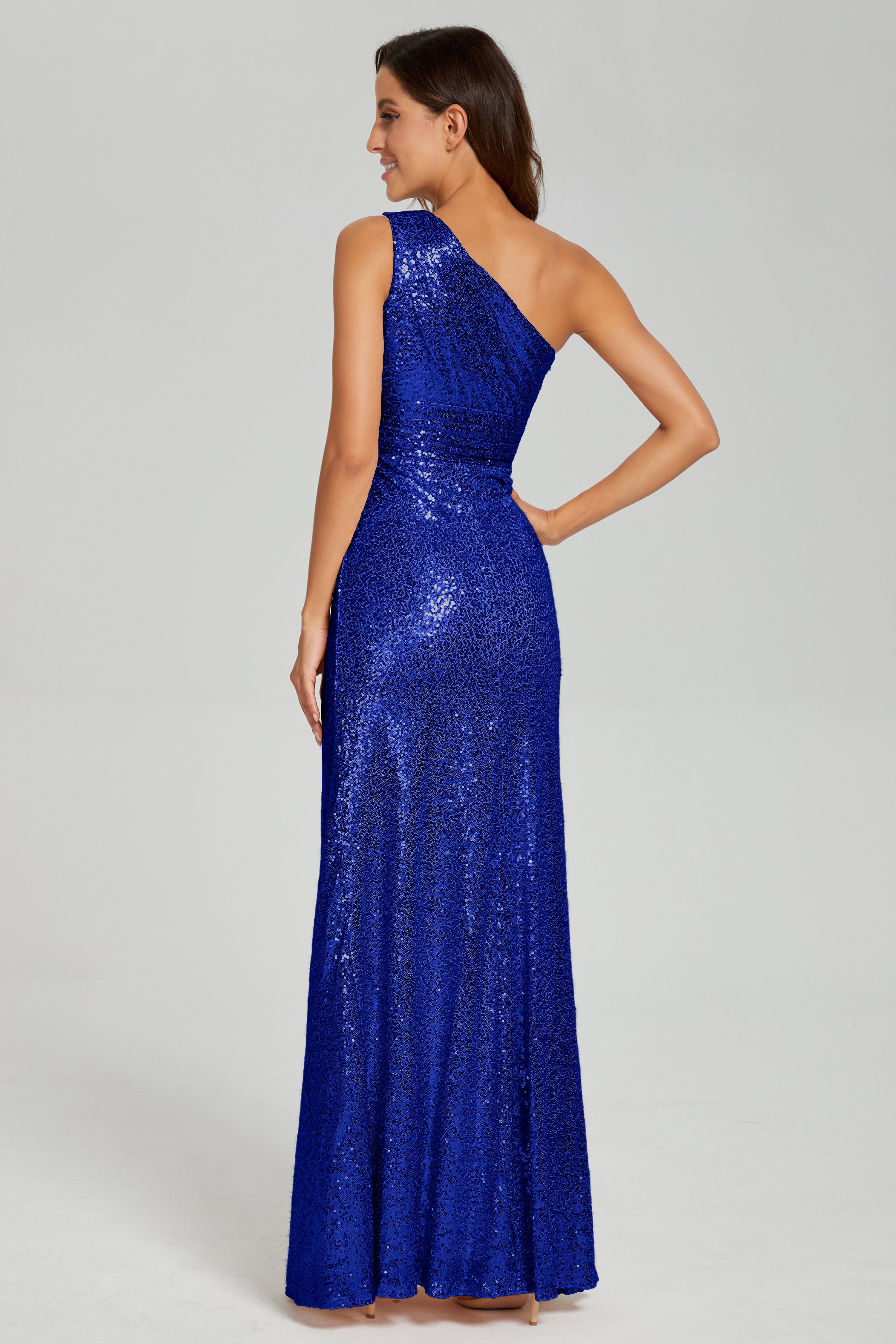 One Shoulder Column Sequins Prom Dresses