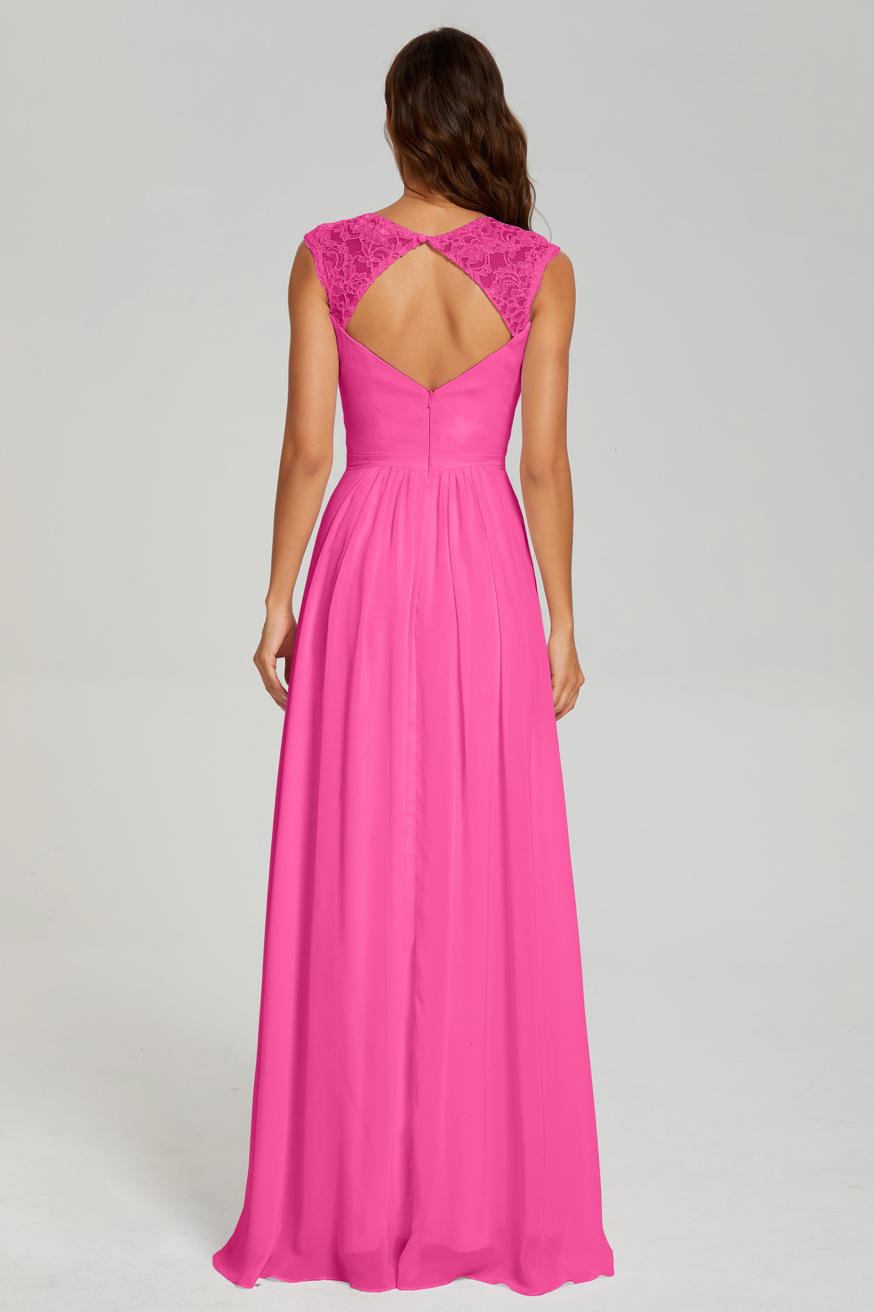 Open Back Cap Sleeve Chiffon Long Prom Dresses