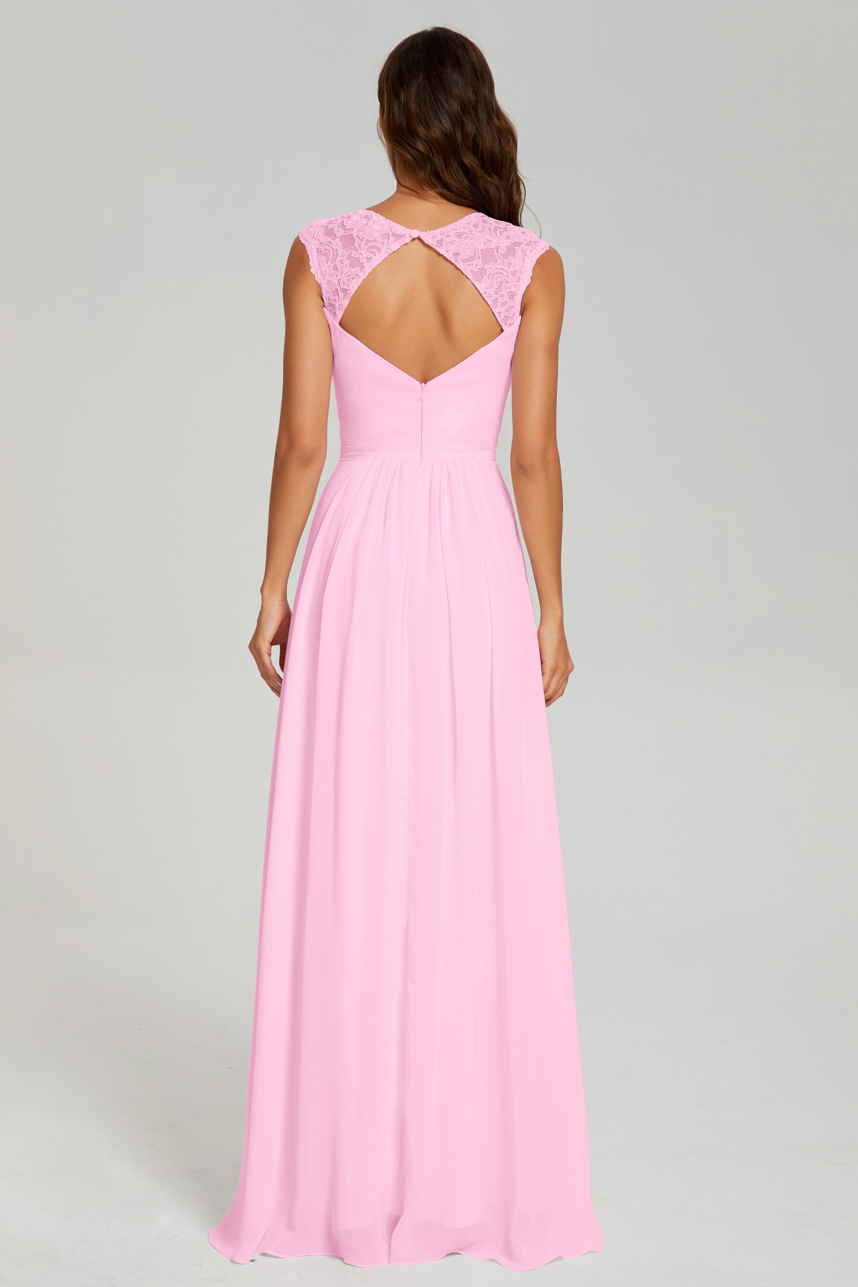 Open Back Cap Sleeve Chiffon Long Prom Dresses