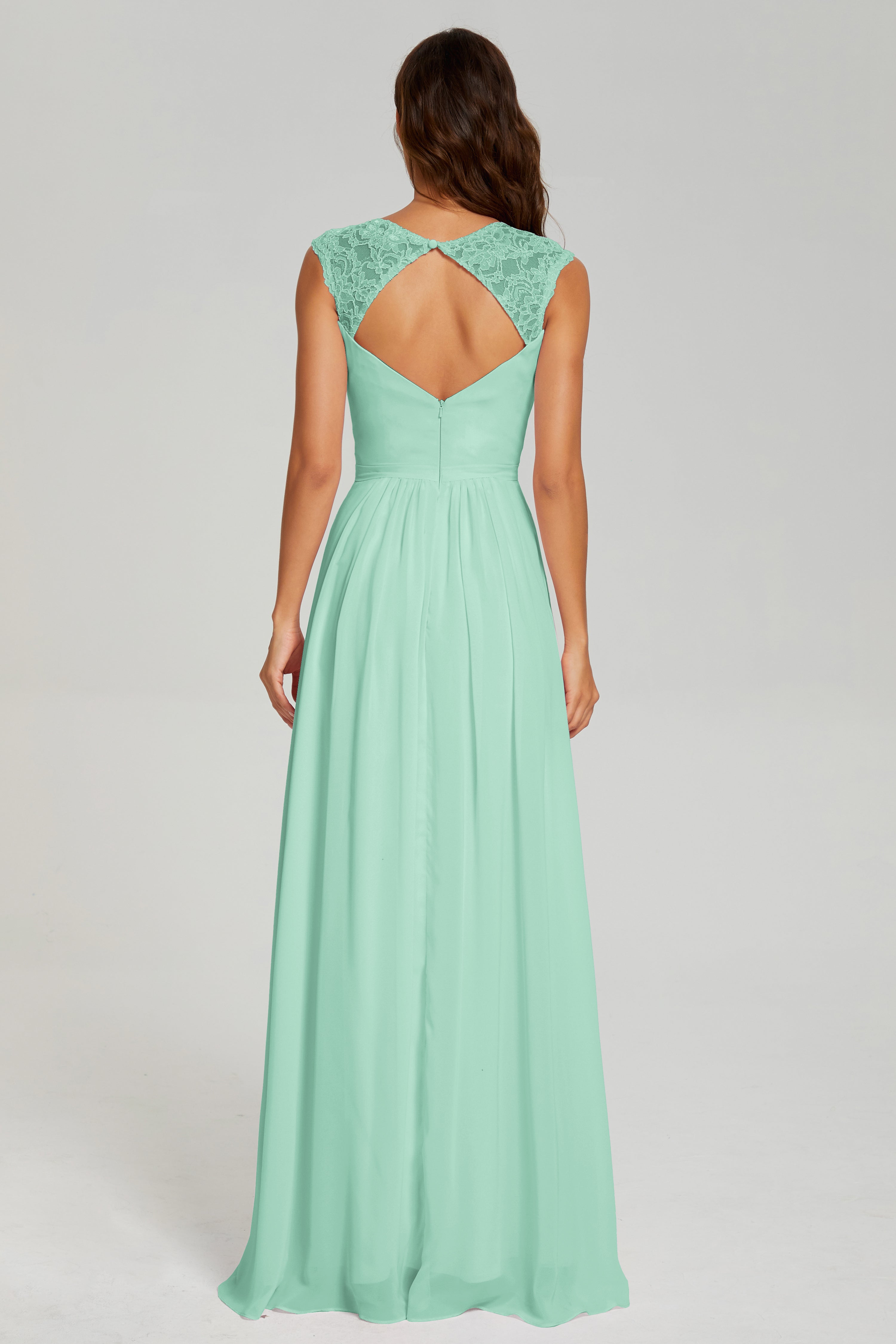 Open Back Cap Sleeve Chiffon Long Prom Dresses