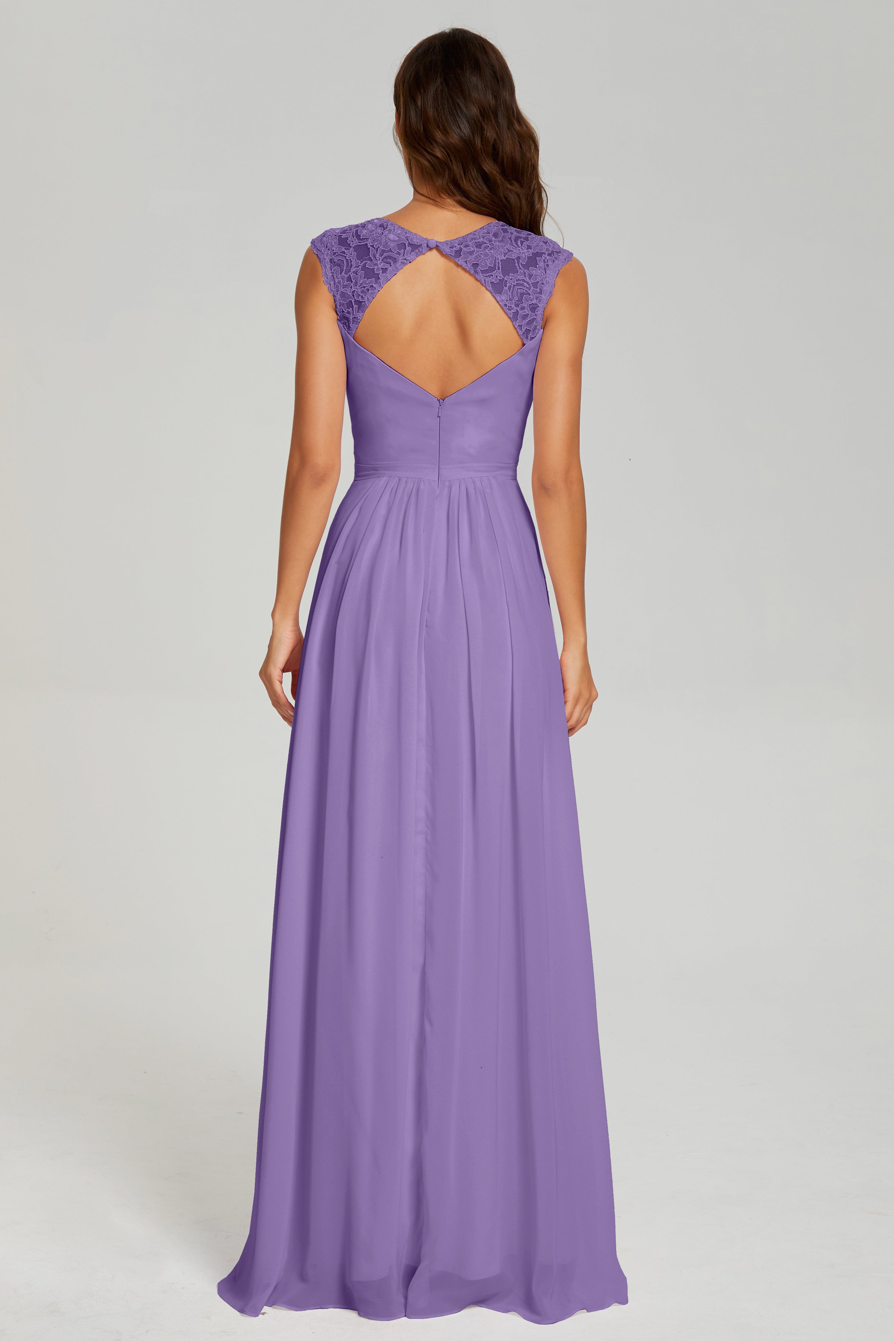 Open Back Cap Sleeve Chiffon Long Prom Dresses