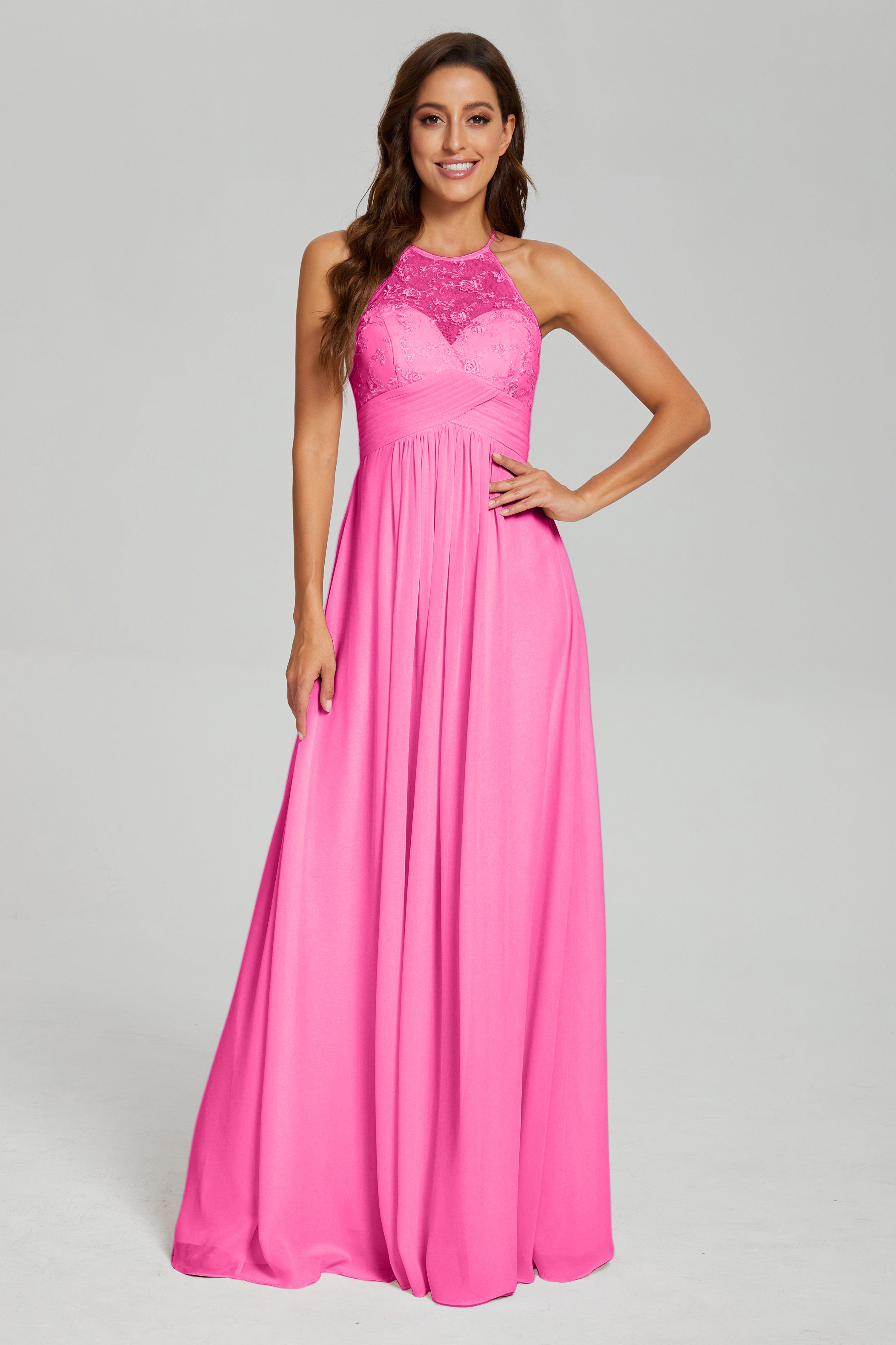 Open Back Halter Pleating Prom Dresses