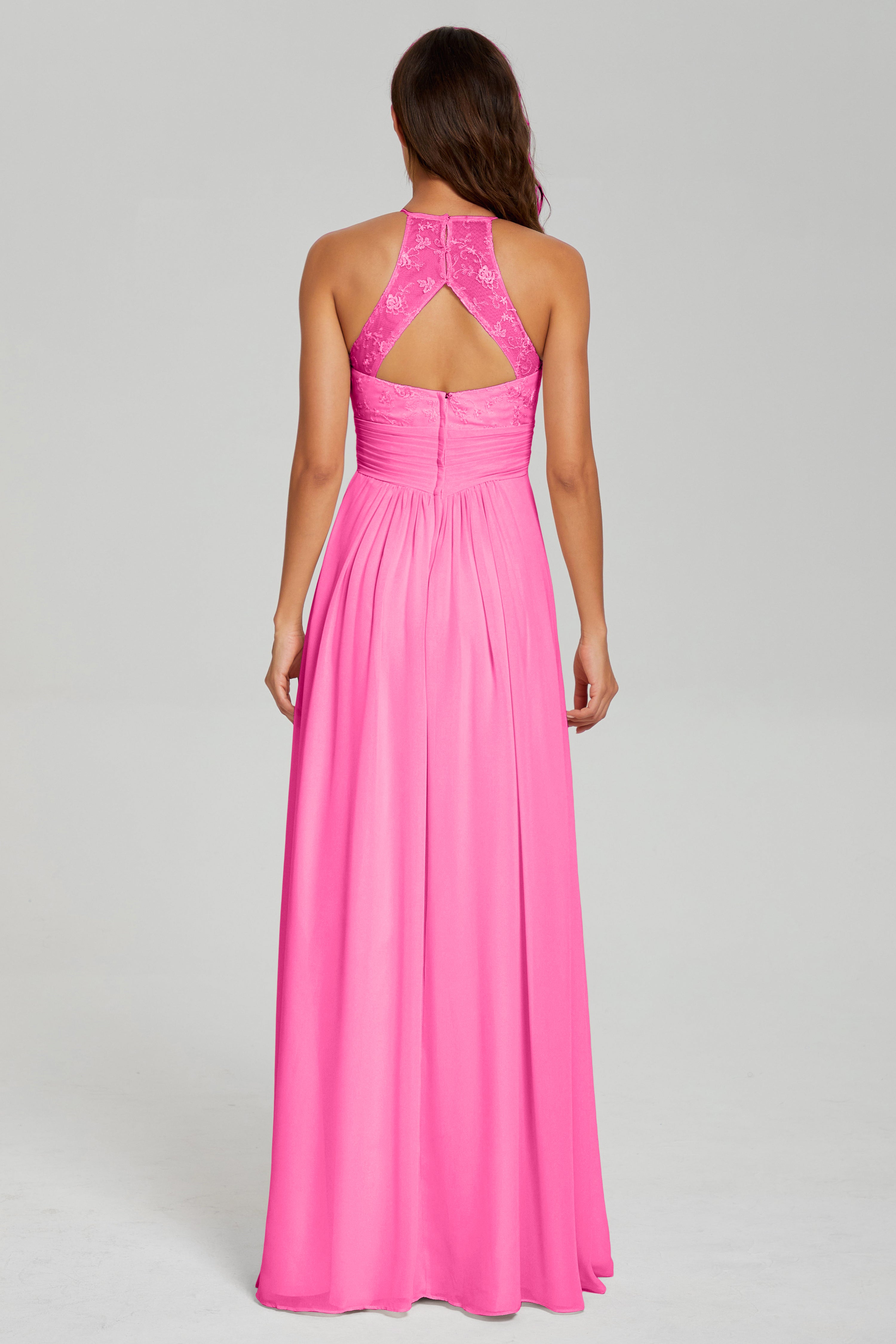 Open Back Halter Pleating Prom Dresses