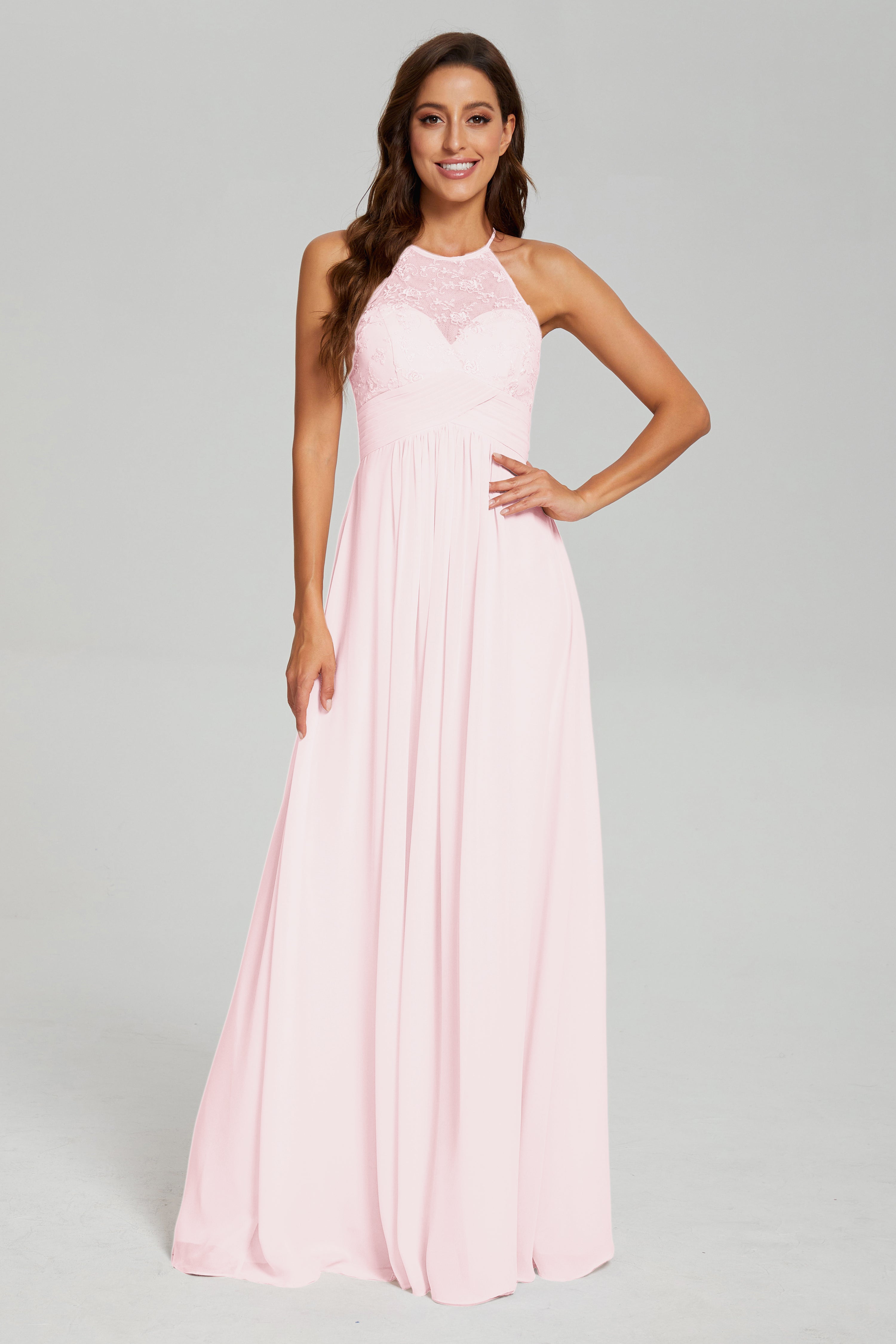 Open Back Halter Pleating Prom Dresses