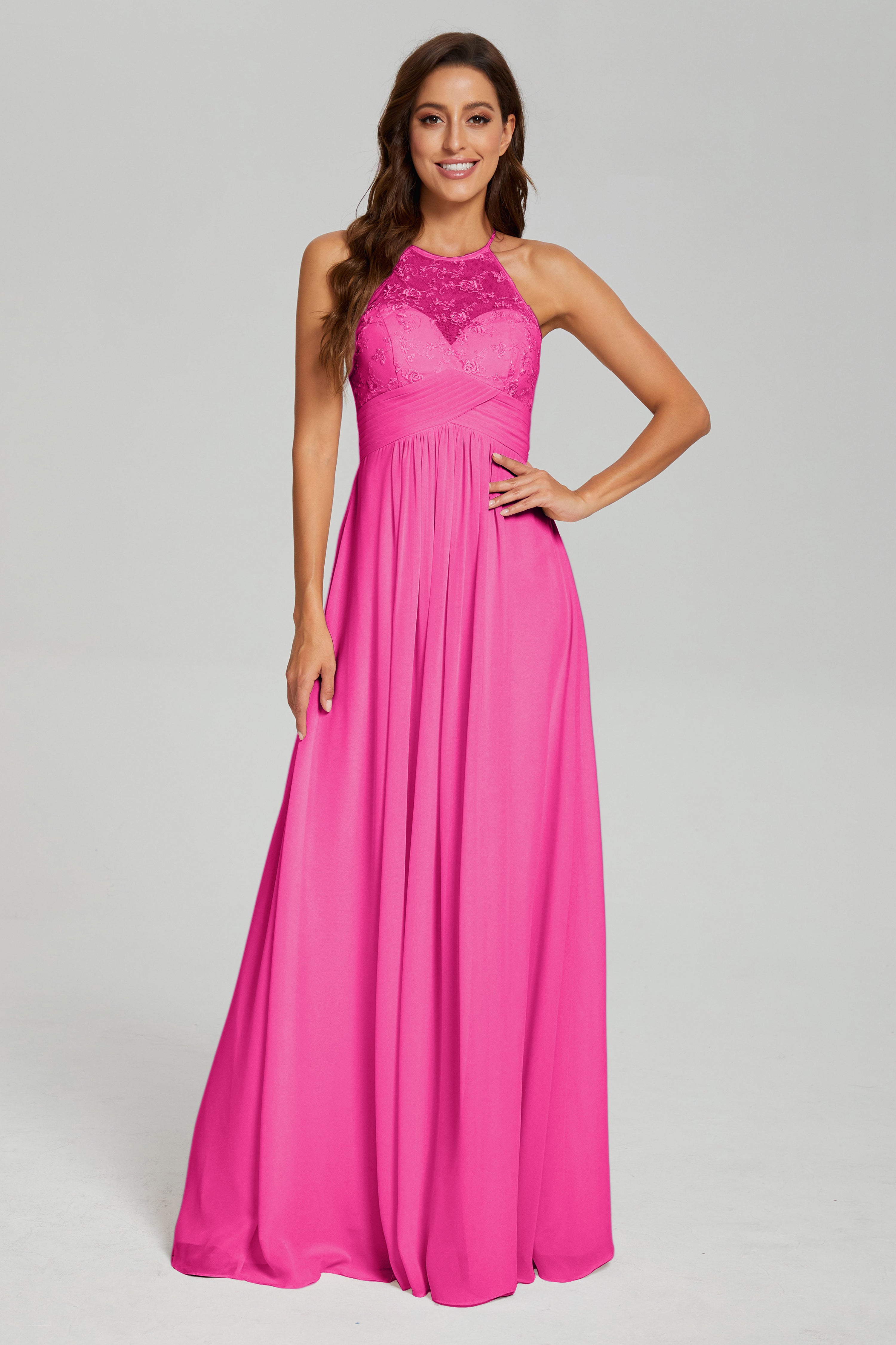 Open Back Halter Pleating Prom Dresses