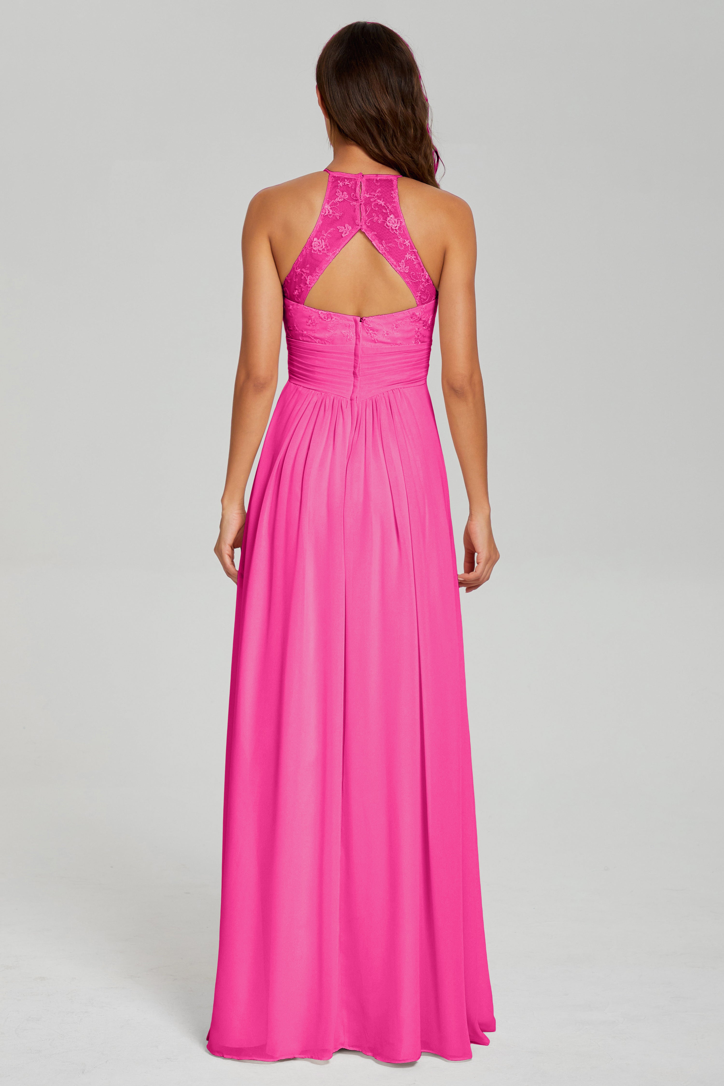 Open Back Halter Pleating Prom Dresses