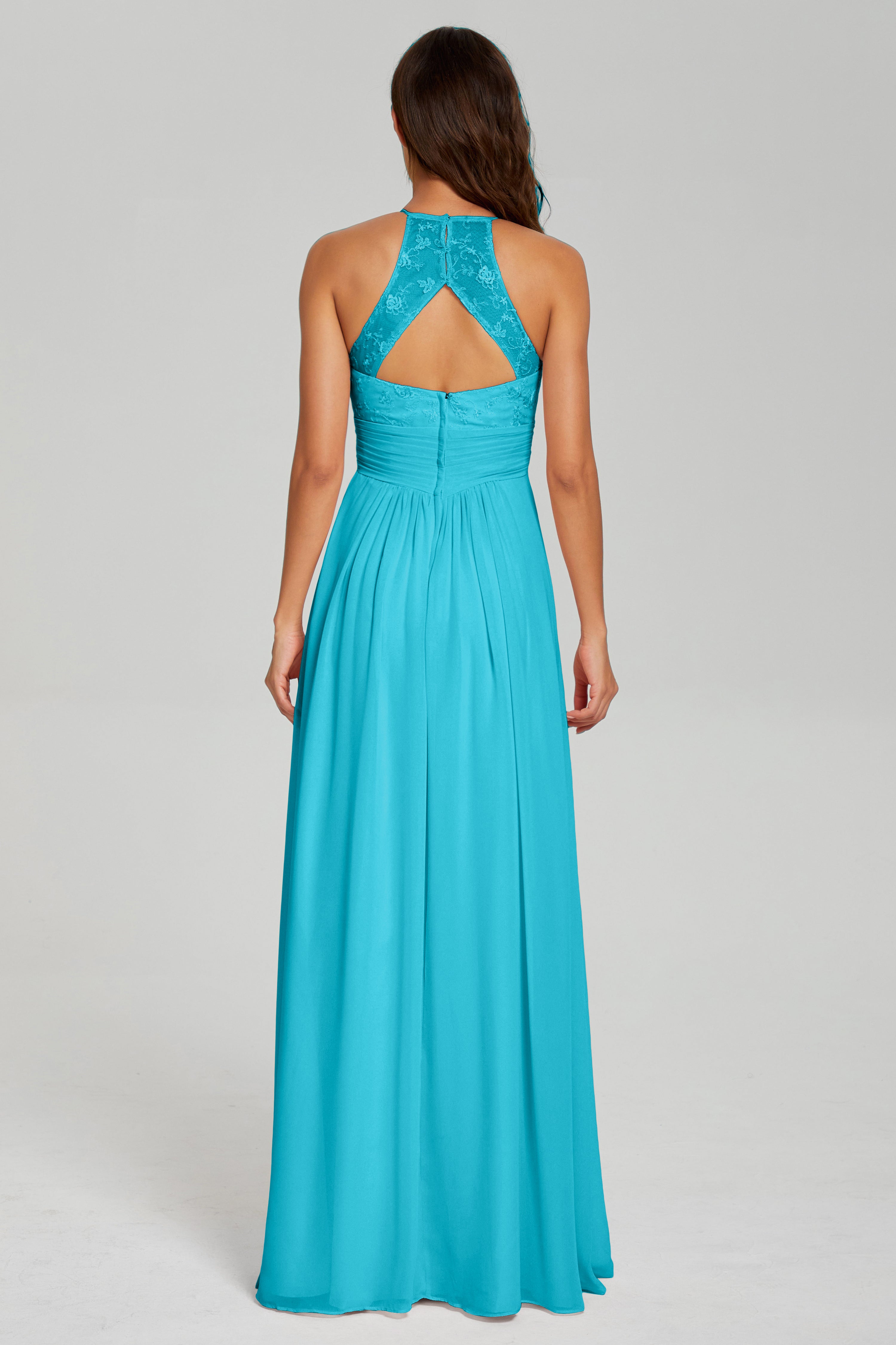 Open Back Halter Pleating Prom Dresses