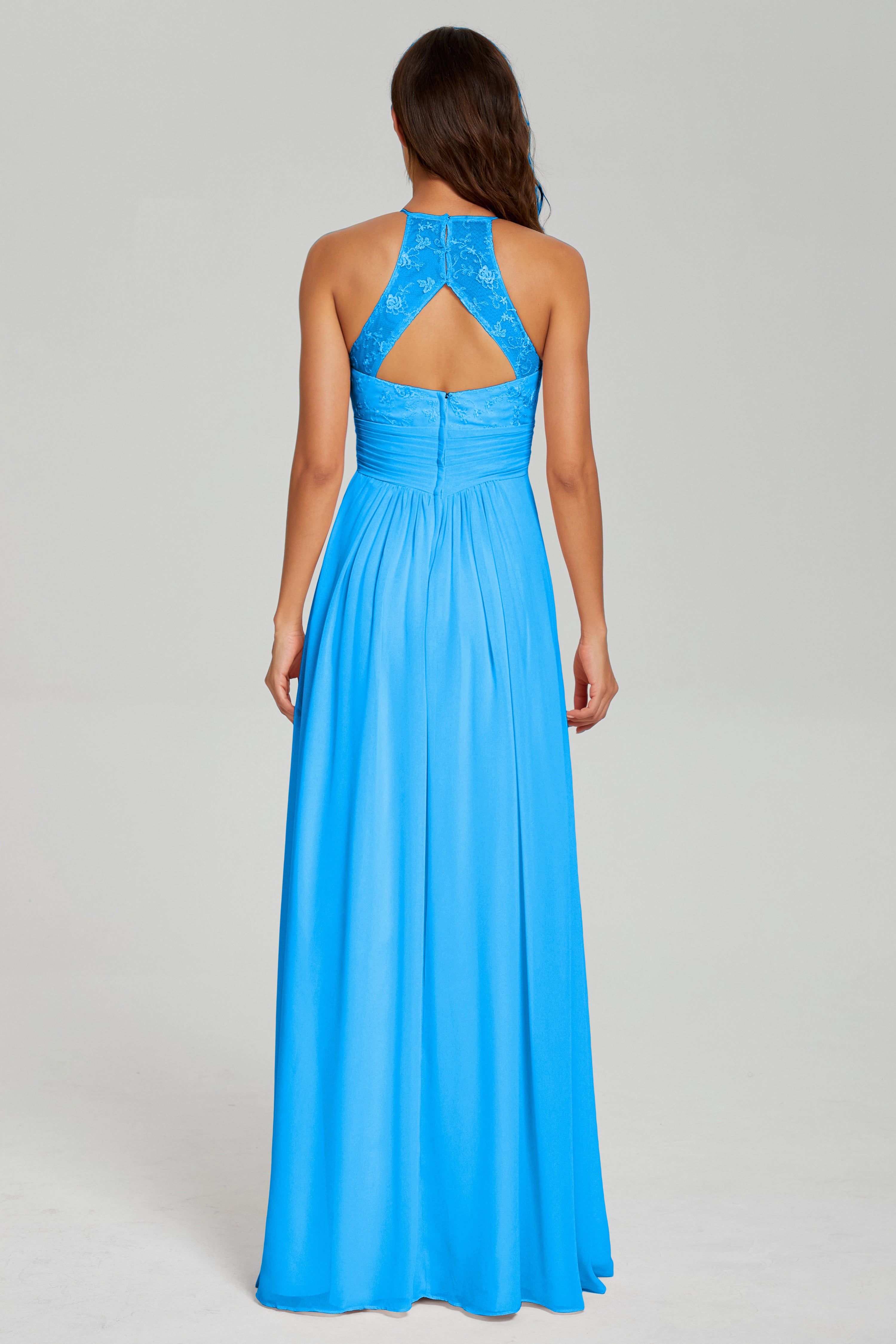 Open Back Halter Pleating Prom Dresses